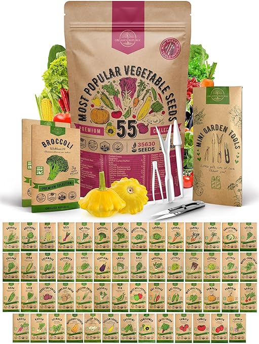 55 Vegetable Seeds Variety Pack - 35,600+ Non-GMO Heirloom Seeds for Planting Vegetables and Fruits in Individual Seed Packets, Home Garden Seeds for Hydroponic, Indoor and Outdoors Gardening