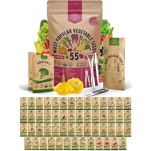 55 Vegetable Seeds Variety Pack - 35,600+ Non-GMO Heirloom Seeds for Planting Vegetables and Fruits in Individual Seed Packets, Home Garden Seeds for Hydroponic, Indoor and Outdoors Gardening