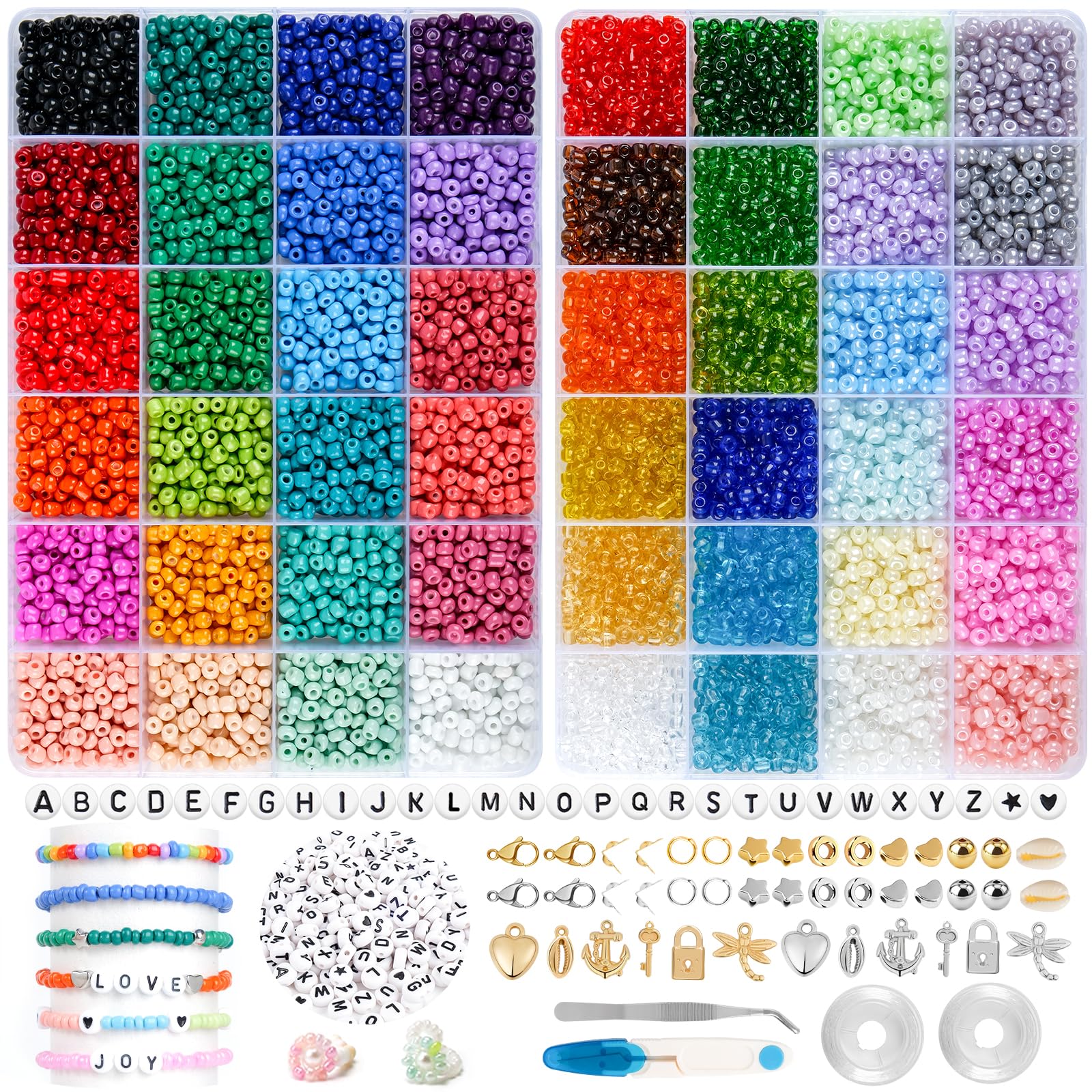 HOLDLEAF 4mm Abalorios para Hacer Pulseras，Cuentas para Pulseras con 300 Piezas Abalorios Letras，Kit Bolitas para Hacer Pulseras Cuentas para Cumpleaños, Festivales, Fiestas