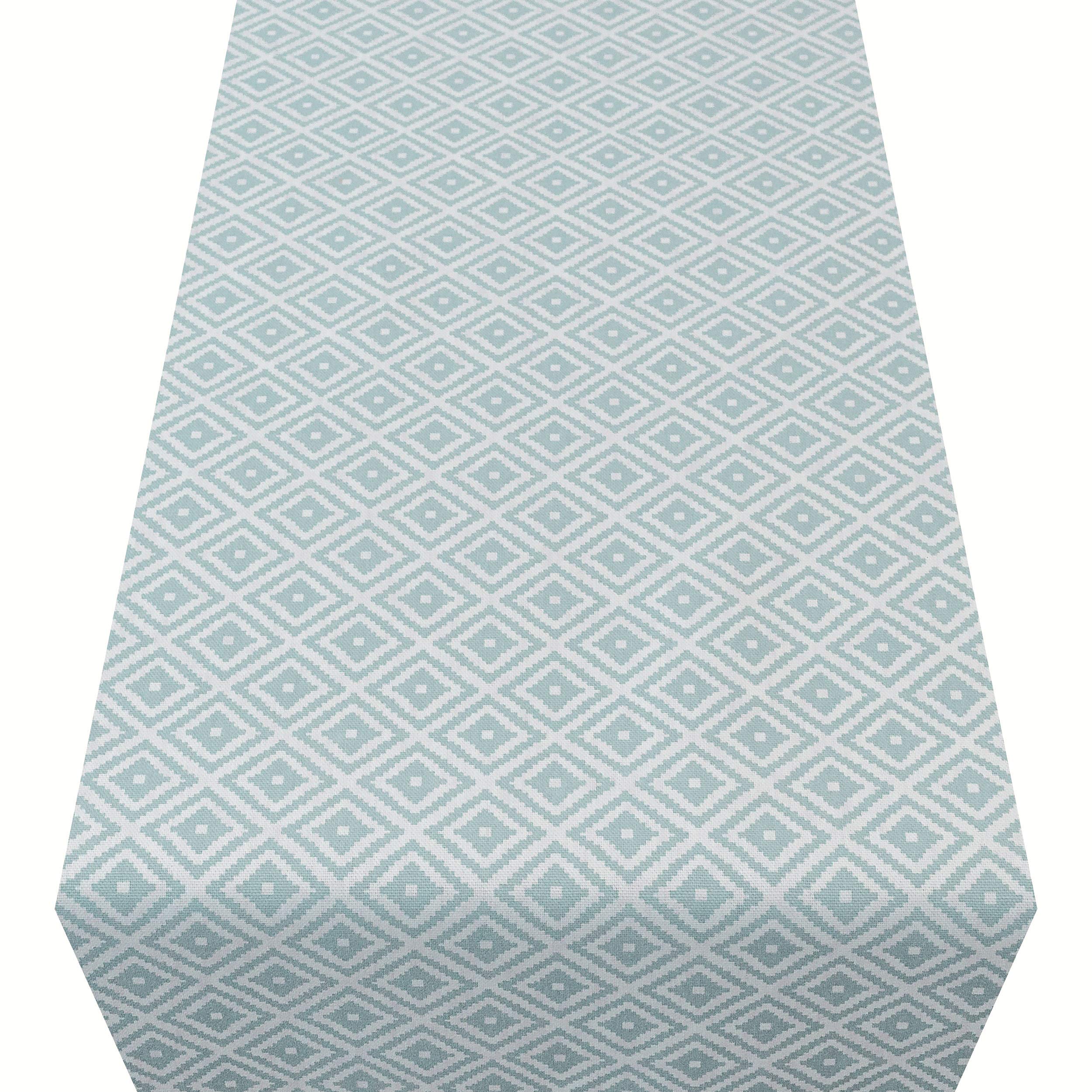 Scandi Style Ikat Geometric Print Table Runner. Duck Egg Mineral Blue. Two sizes (30cm x 180cm)