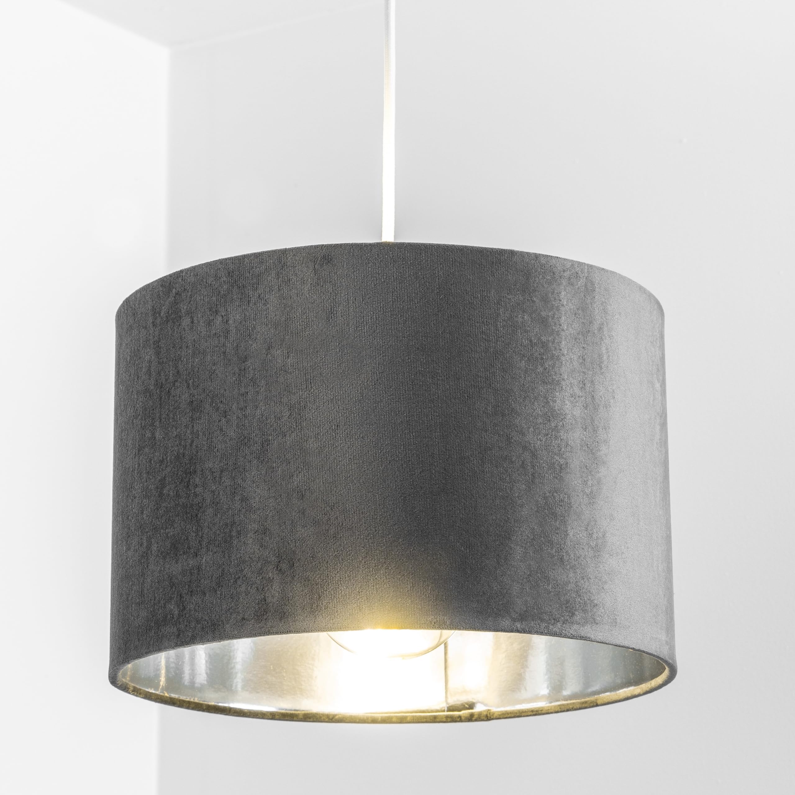 CGC Lighting Modern Velvet 30cm Drum Ceiling Lamp Shade Pendant Table Lamp Bedroom Dining Room Lounge (Grey) — image 1
