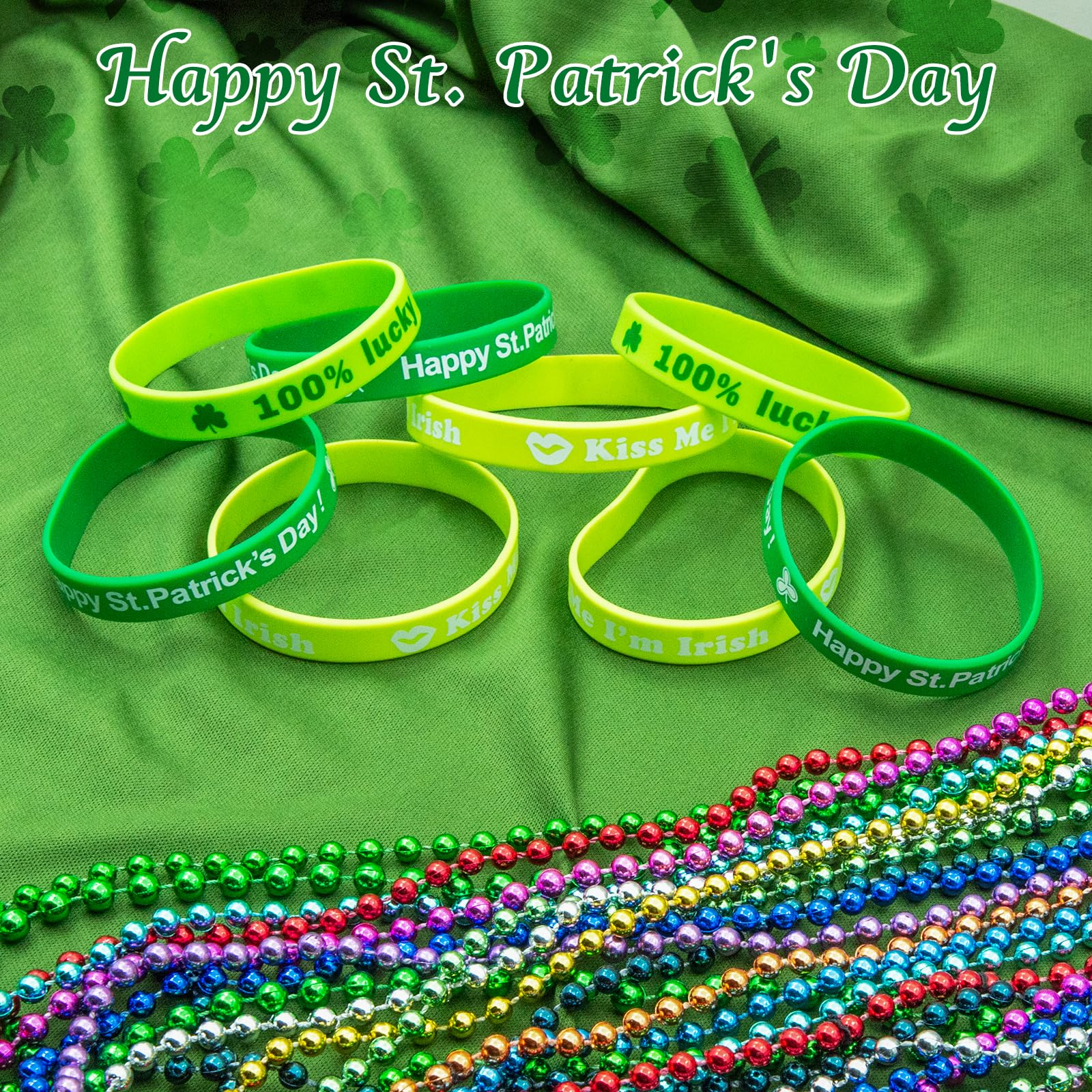 Caviquen 36PCS St. Patrick's Day Rubber Bracelets Wristbands Silicone Stretch Unisex for Men Women 3 Styles