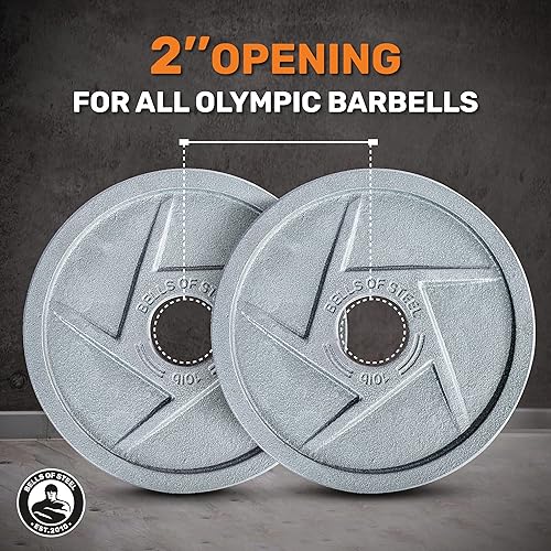 Miniatura 3 de Bells of Steel Mighty Grip - Placas de pesas olímpicas de hierro fundido, pesas para gimnasio comercial y en casa para peso muerto, sentadillas,