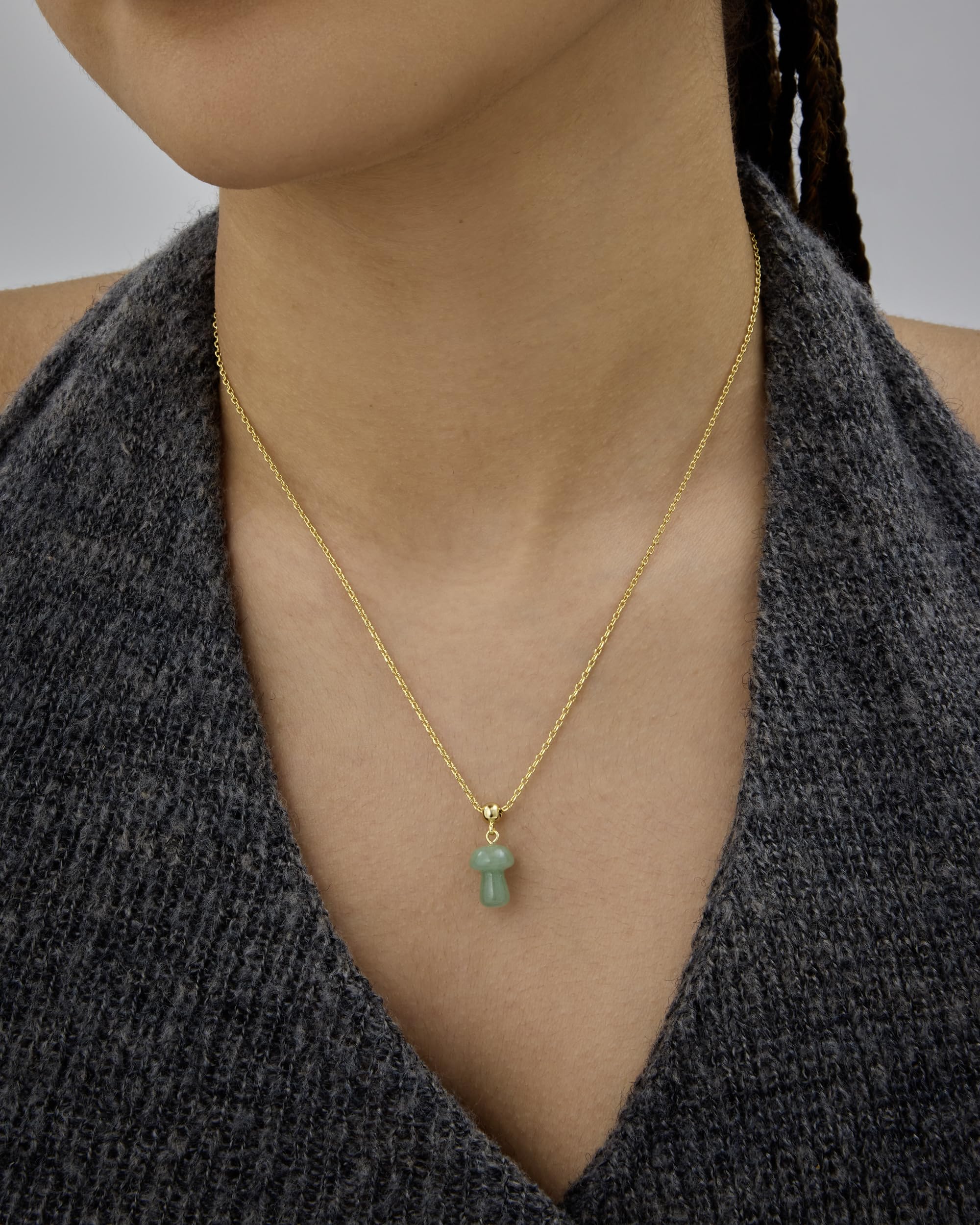 PAVOI Gemstone Gold Charm Necklace for Women - 14K Gold Plated Adjustable Chain Dainty Pendant Gemstone Necklaces with Cute Charms Set - Hypoallergenic Trendy Healing Crystal Pendants: White Gold Mushroom - Sodalite