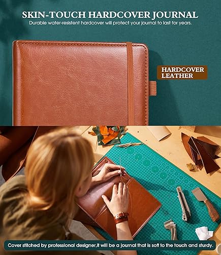 Miniatura 2 de Cuaderno rayado para escribir, papel grueso A5 de 3.53 ozm, diario de tapa dura de cuero para mujeres y hombres, diario de viaje de 160 páginas