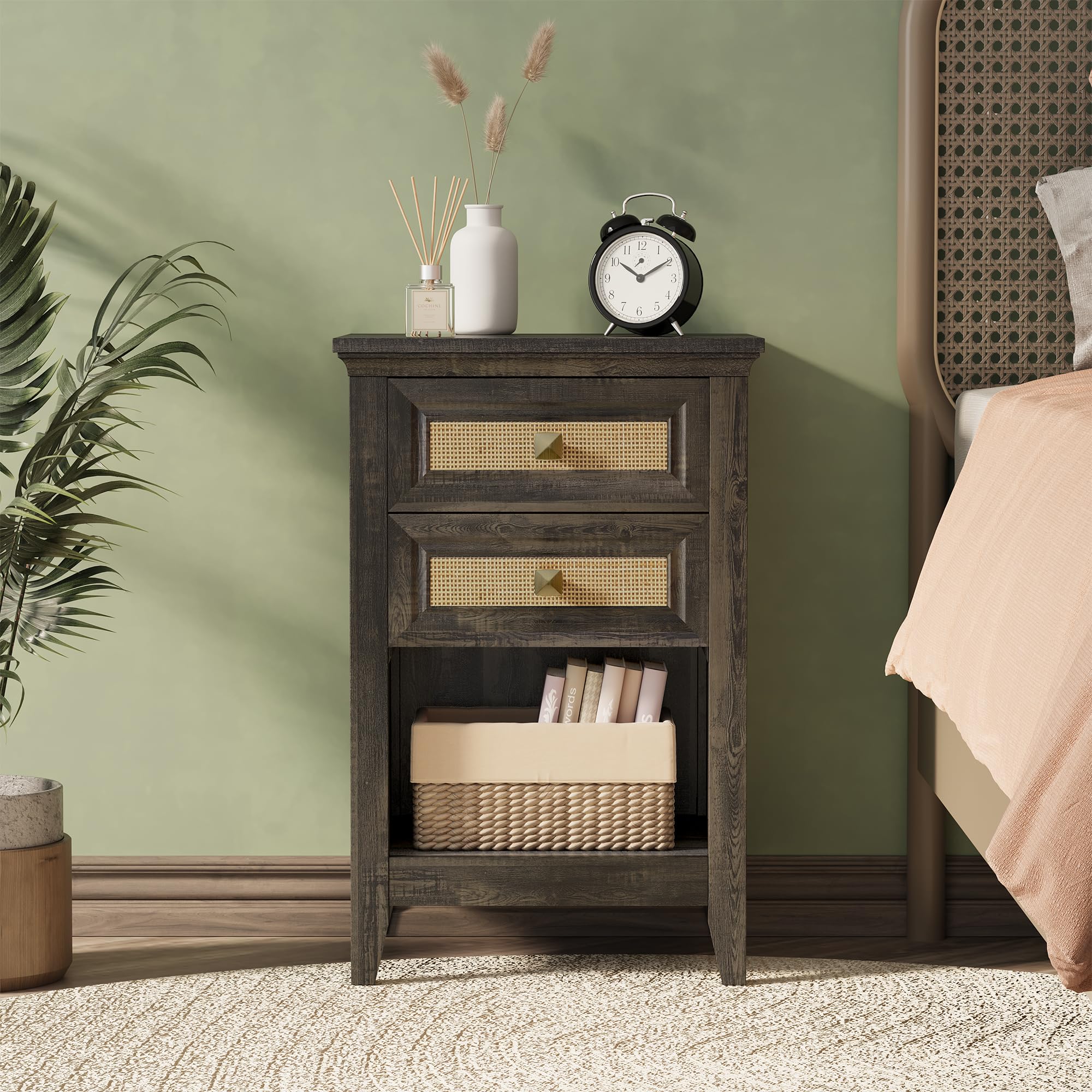 Set 2 comodini a 2 livelli con stazione di ricarica, Tavolini laterali per letto e divano con ripiano aperto Marrone | Leroy Merlin