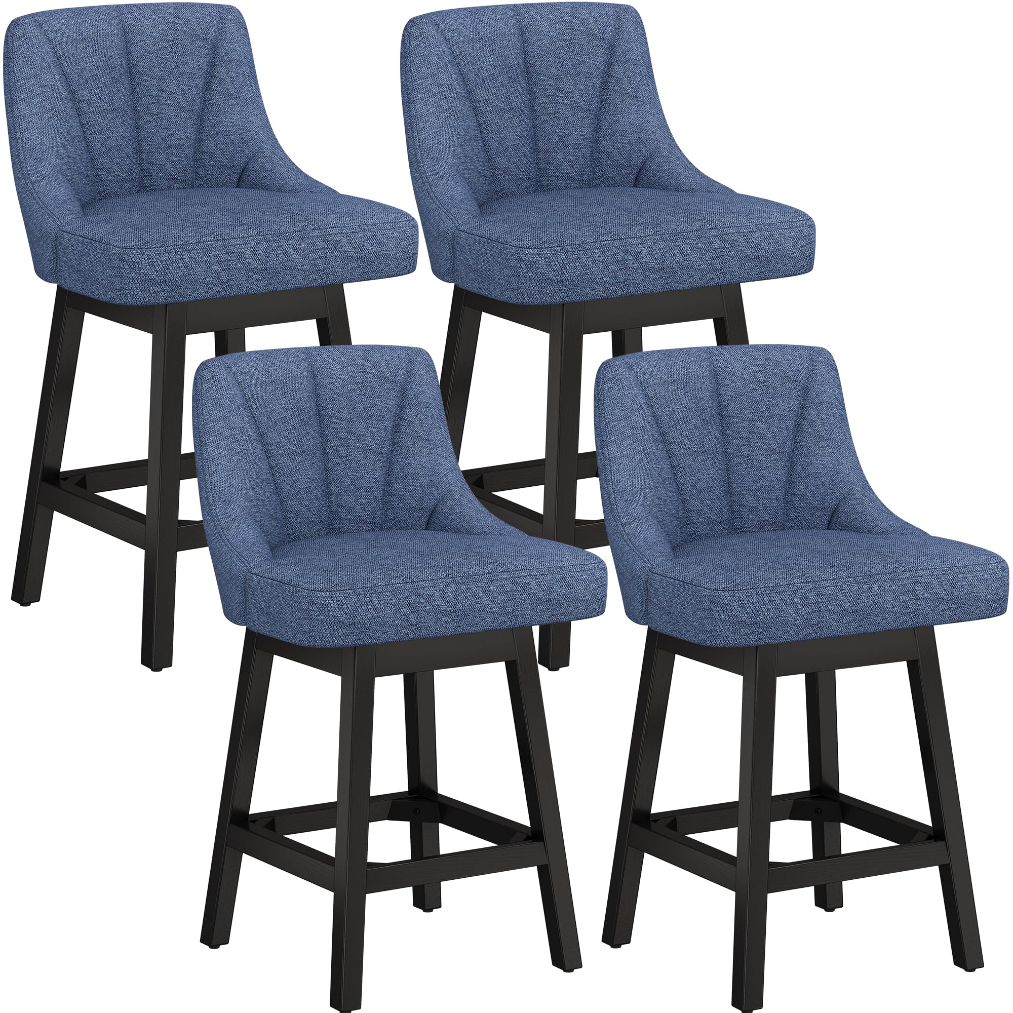 YaFiti 26" Swivel Bar Stools Set of 4 with Back &amp; Wood Legs, Fabric Navy