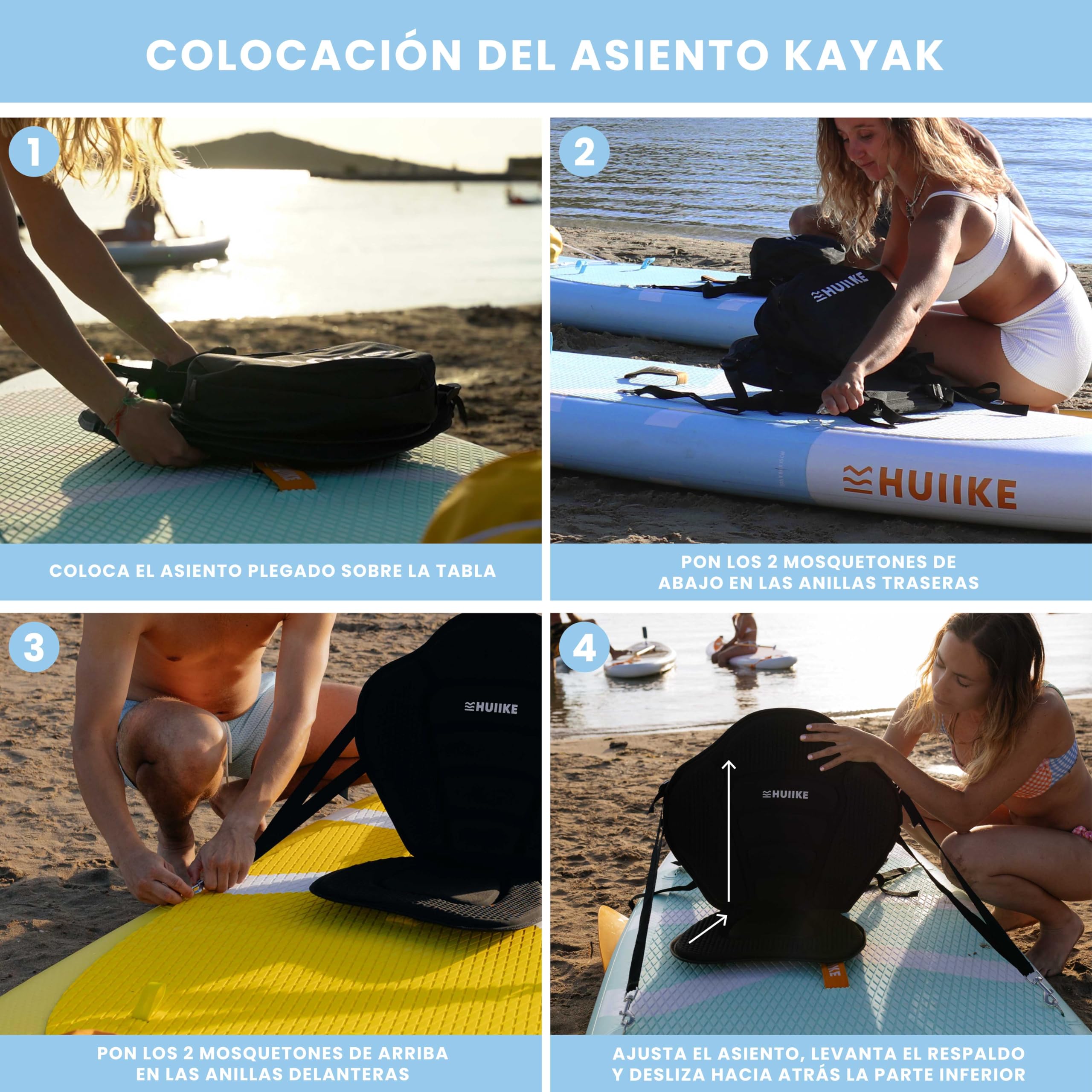 HUIIKE Asiento Paddle Surf y Kayak con 4 Correas Ajustables Acolchado con Bolsa Trasera Silla Sup para Pesca Respaldo