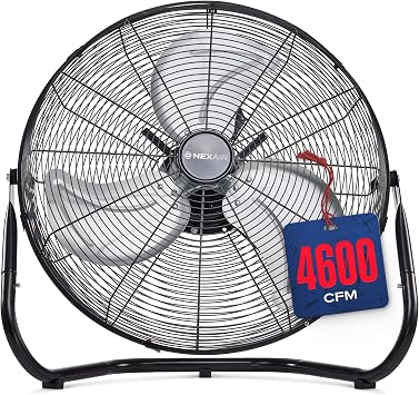 NEXAIR 20-Inch Industrial Floor Fan, 3-Speed High-Velocity Metal Fan, 1800 CFM Powerful Airflow with 180 Adjustable Tilt for Garage, Warehouse, Commercial & Home Use