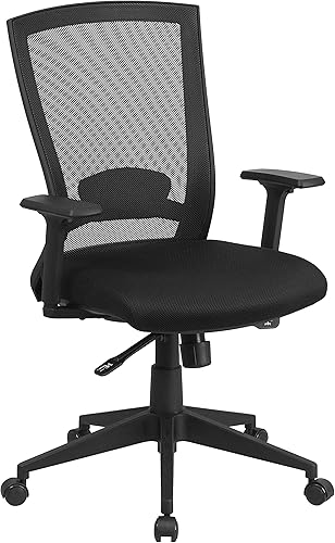 Flash Furniture Cleo Silla de oficina ergonómica giratoria ejecutiva de malla negra con ajuste de ángulo trasero y brazos ajustables