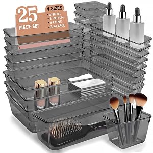 Schubladen Organizer 25 St ck in 4 Gr en Kunststoff Schminktisch und Make-up Organizer Ordnungssystem Schwarz