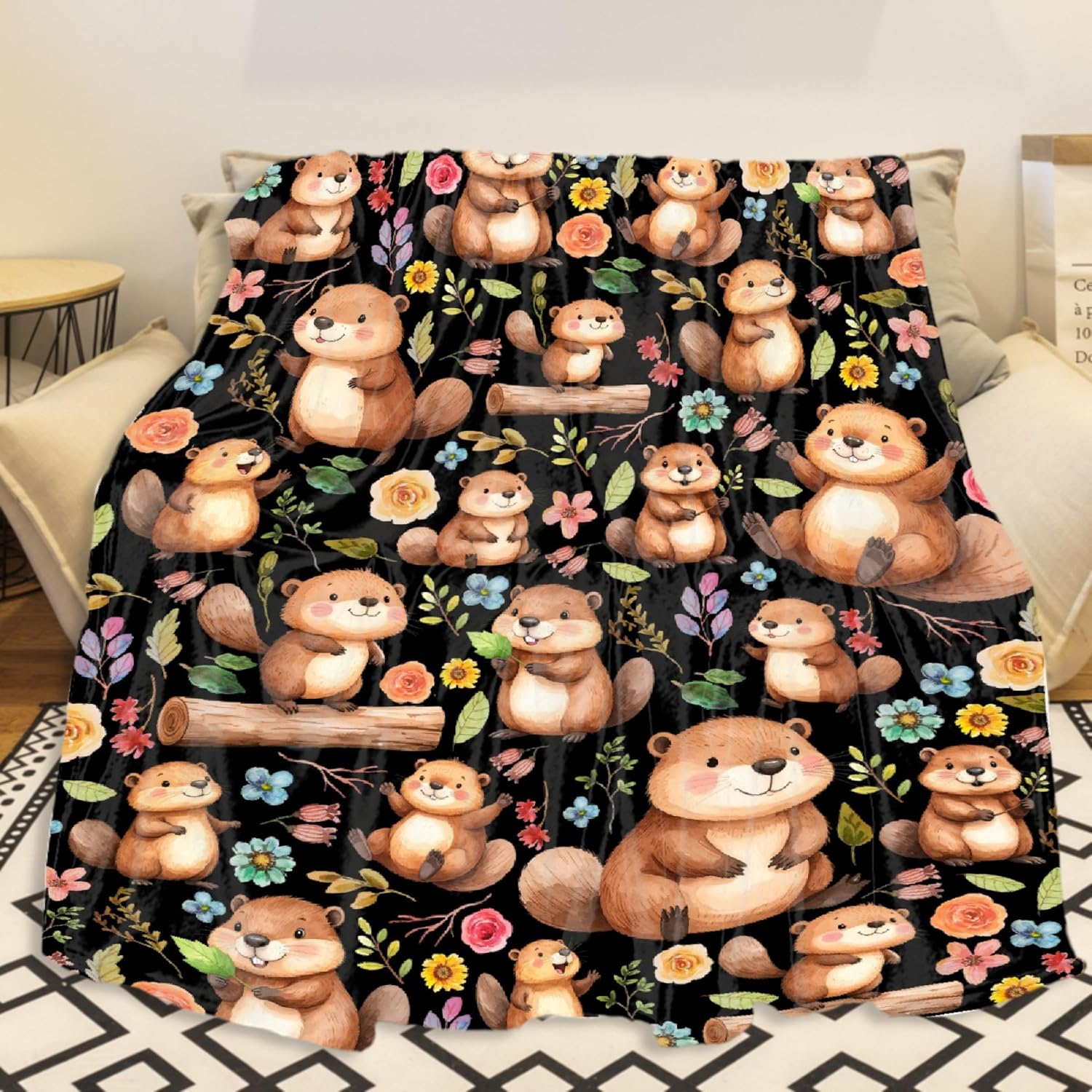 Beaver Blanket,Beaver Gifts, Soft Flannel Blankets, Cozy Cute Animal Quilt,Lightweight for Bedroom Bed Sofa Decoration for Kids Women Men Room,40"x50"