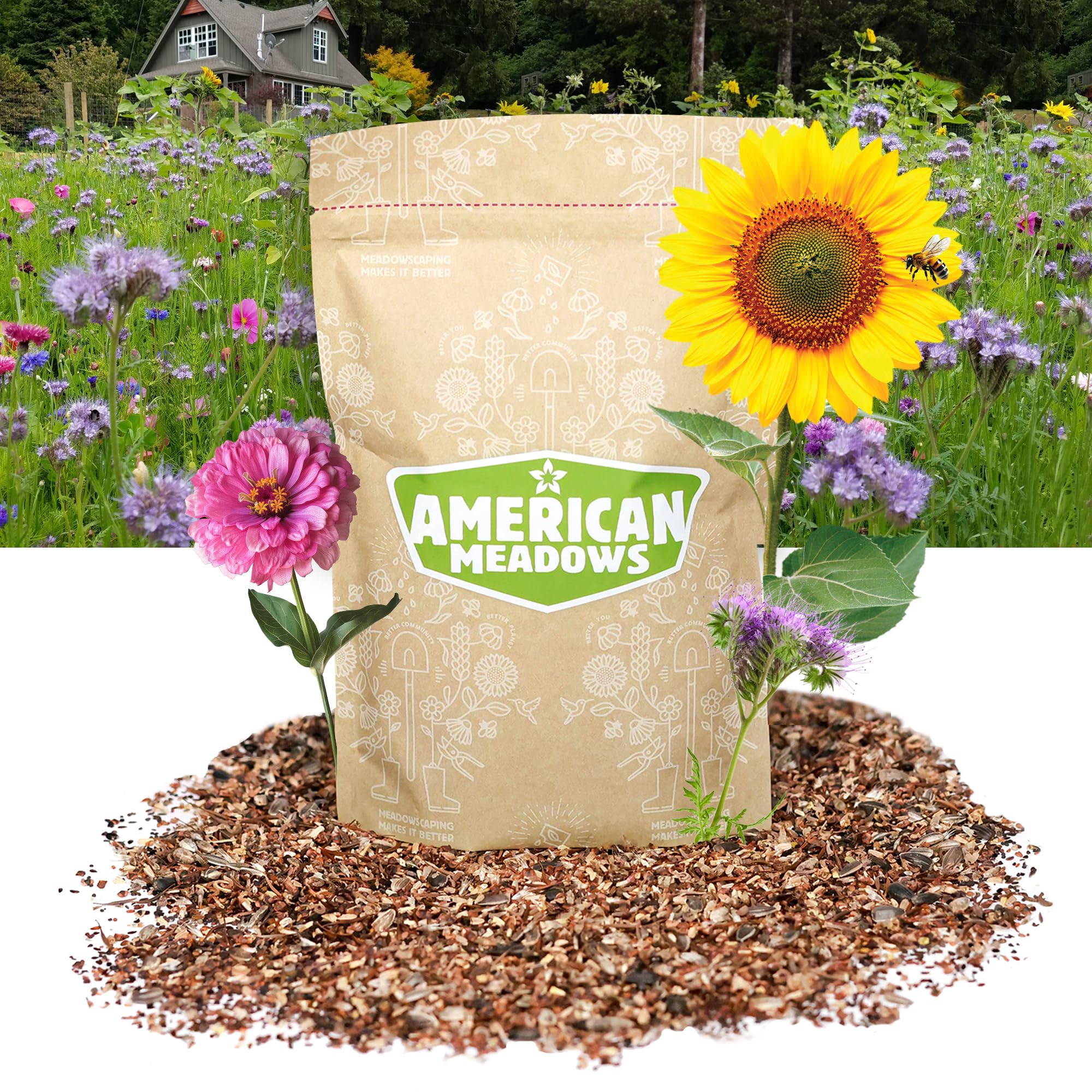 American Meadows Honey Bee Wildflower Seed Mix (2 Ounces) — 19 Nectar-Rich Wildflowers & Clovers, Save The Bees, Natural Food & Habitat for Bees, Pollinator-Friendly, Non-GMO