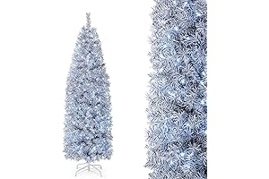 Goplus 6ft Pre-Lit Artificial Slim White Christmas Tree with 250 LED Lights, 475 Branch Tips