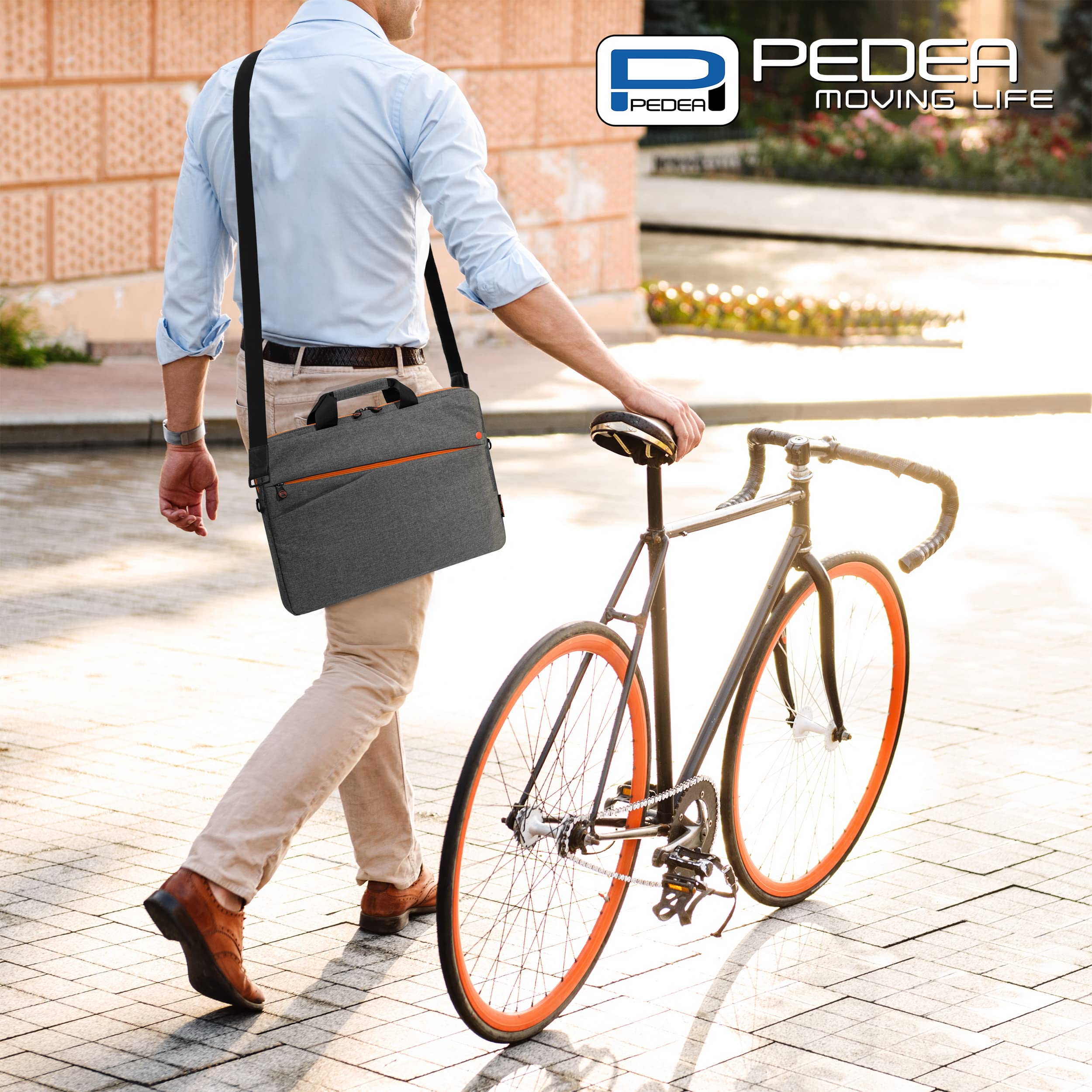 Pedea - Torba na laptopa *Fashion* torba na notebooka do 15,6 cala - torba na laptopa z paskiem na ramię - pokrowiec na laptopa szary/pomarańczowy - torba na notebooka dla kobiet i mężczyzn