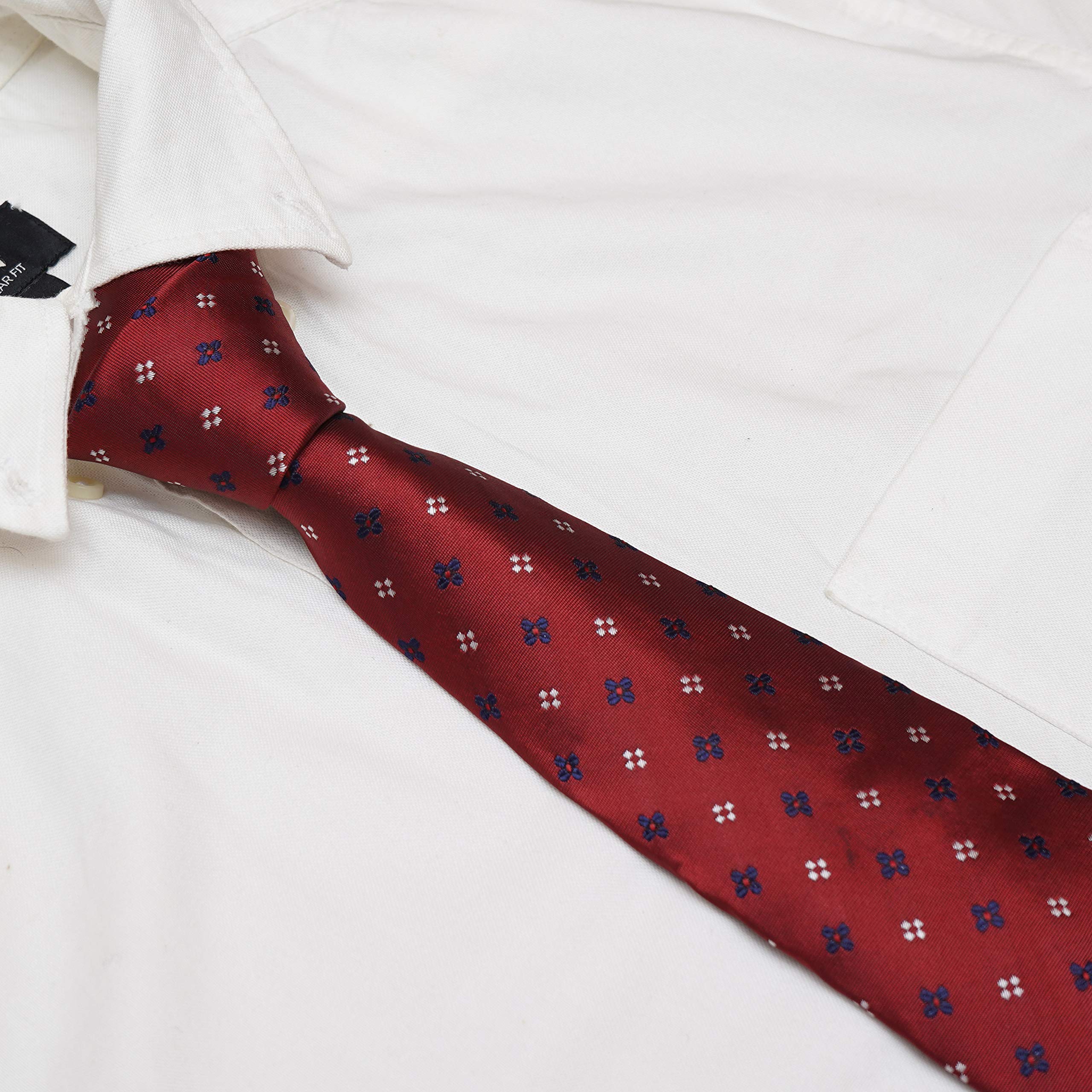 RIZORO Tie for Men – Dotted Silk Neck Ties Set with Cufflinks Flower Pin, Pocket Square & Black Gift Box, Combo Necktie Sets for Office Wear, Formal Suits & Weddings (Maroon, 4D3MRRX) 2