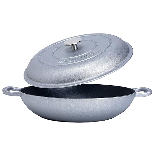 Miniatura 3 de Bruntmor - Horno holandés tipo sartén skillet hierro fundido esmaltado, 3.8 cuartos de galón, asas y tapa utensilio cocina poco profundo, cocción