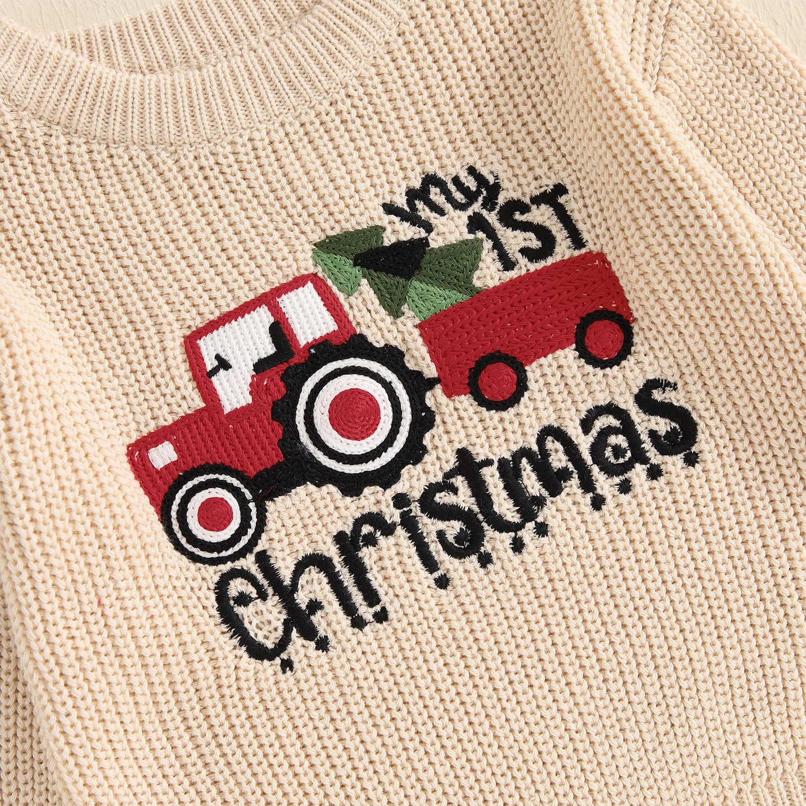 Baby Jungen Mädchen Weihnachten Pullover Christmas Stickerei Pullover Baby Unisex Weihnachtspulli Langarm Rundhalsausschnitt Buchstabenstickerei Weihnachten Strickpullover