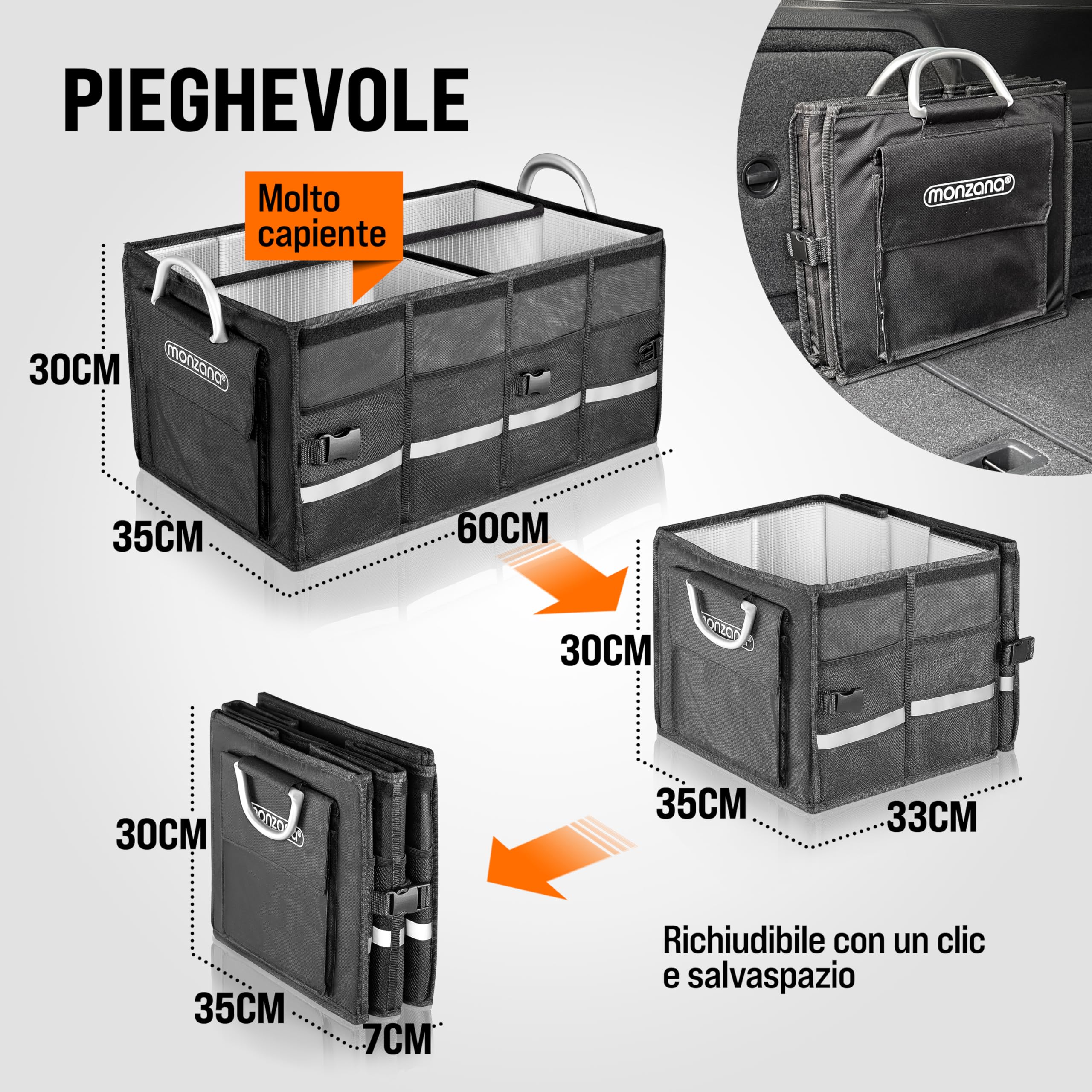 Monzana Organizer Bagagliaio Auto 68L Pellicola Termica Portaoggetti Impermeabile Box Pieghevole