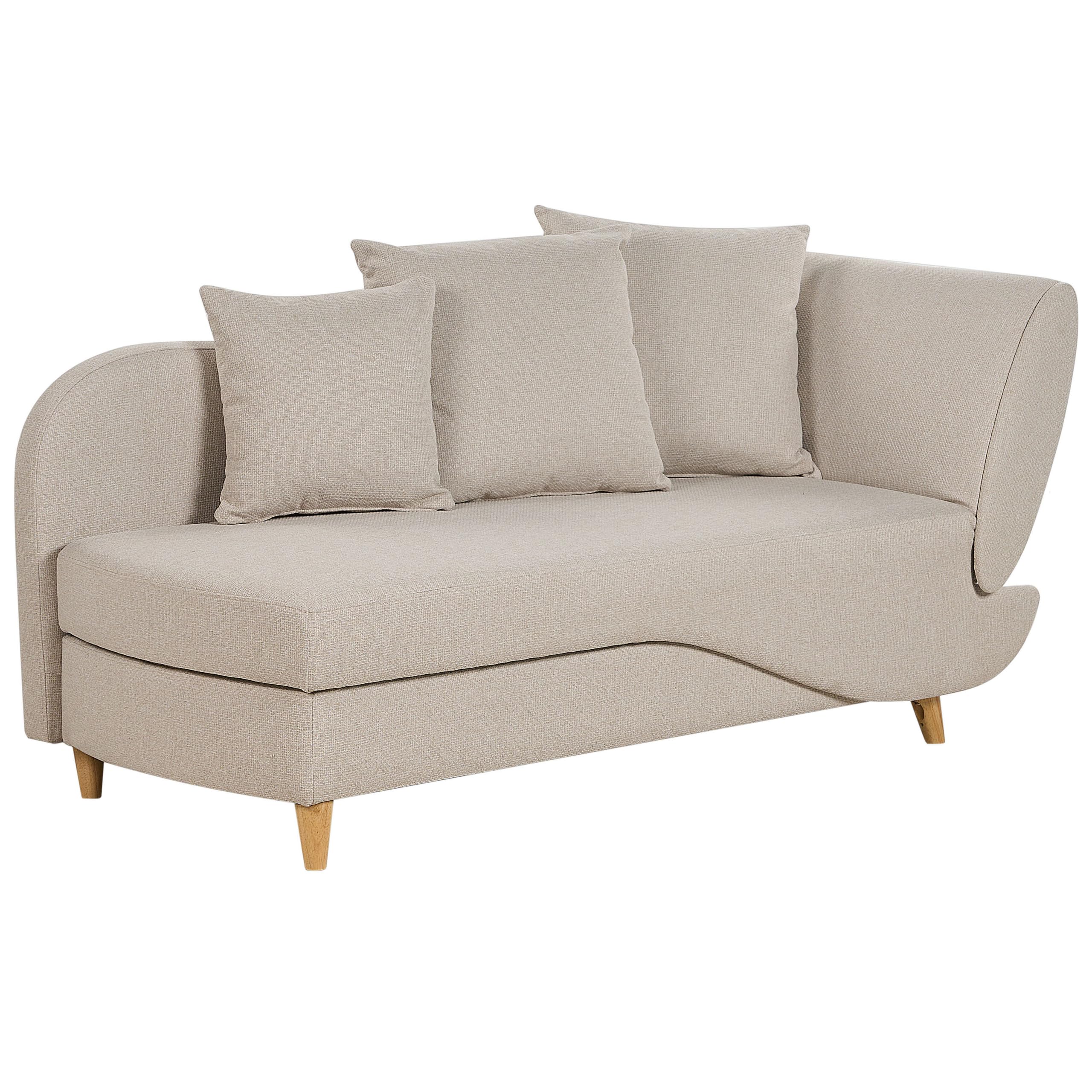 Beliani Chaiselongue Leinenoptik beige rechtsseitig mit Stauraum Kissen modern Meri II