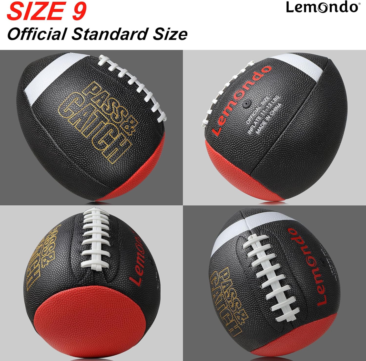 PassCatch Composite Training Football, Peewee Size, Youth Size(Ages 5-13) & Official Size(Ages 14+), Enhance Solo Passing Catching Skills(with Pump)