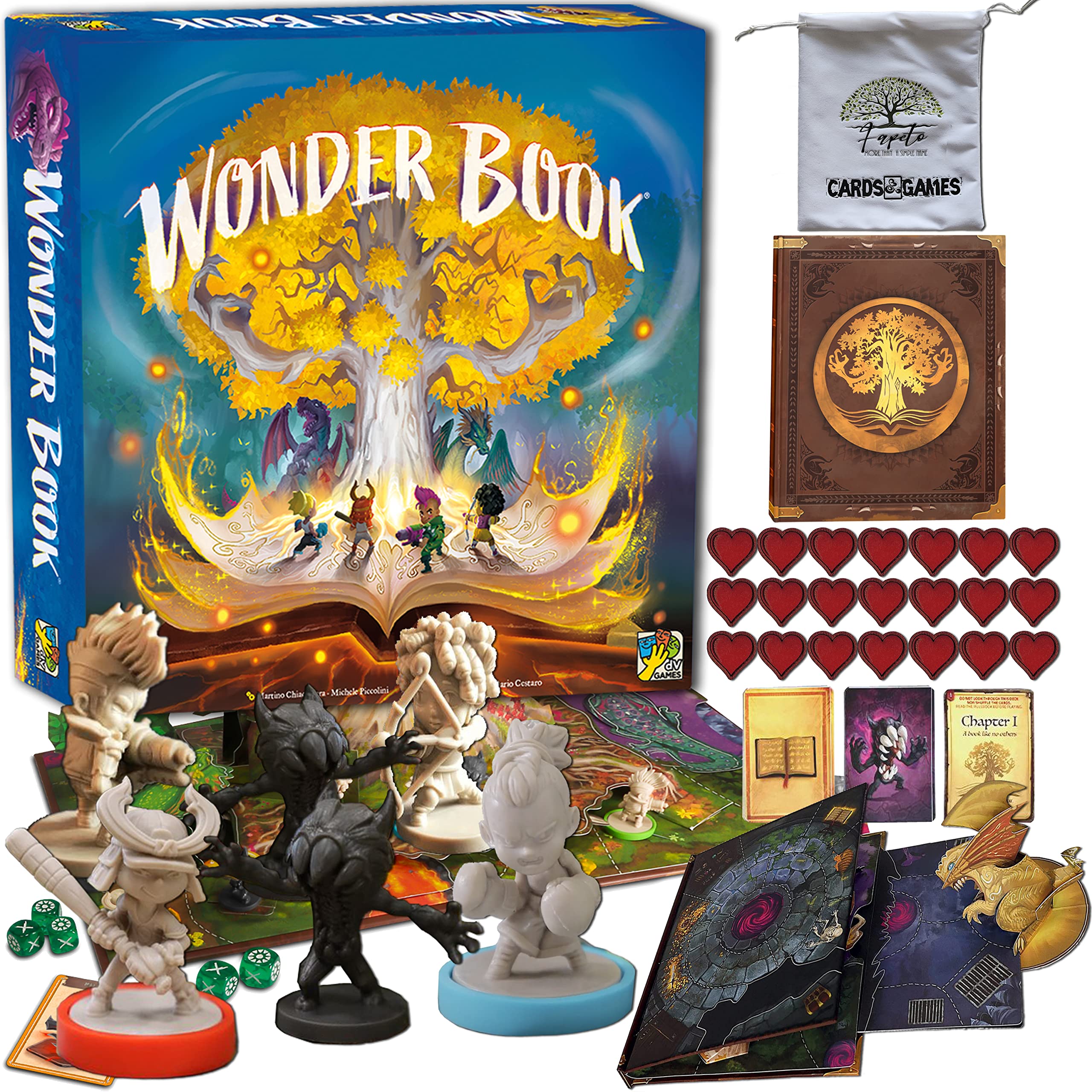 Fapeto more than a simple name Cooperative Campaing Storybook of The World of Oniria Board |Wonder Book| Bundle with Random Color Drawstring Bag Plus 21 Hearts COMPATIBLES Upgraded Tokens