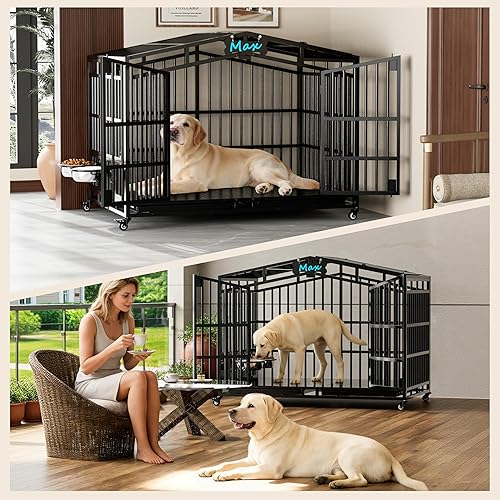 Miniatura 9 de EasyCom Jaula para perros indestructible de alta resistencia de 54 pulgadas, tamaño XXL, perrera de metal extra grande con parte superior abierta, 2