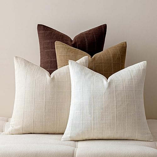 Juego de 4 fundas de almohada de lino color gris pardo, fundas decorativas de 18 x 18 pulgadas, cojín bohemio suave y neutro, estilo campestre,