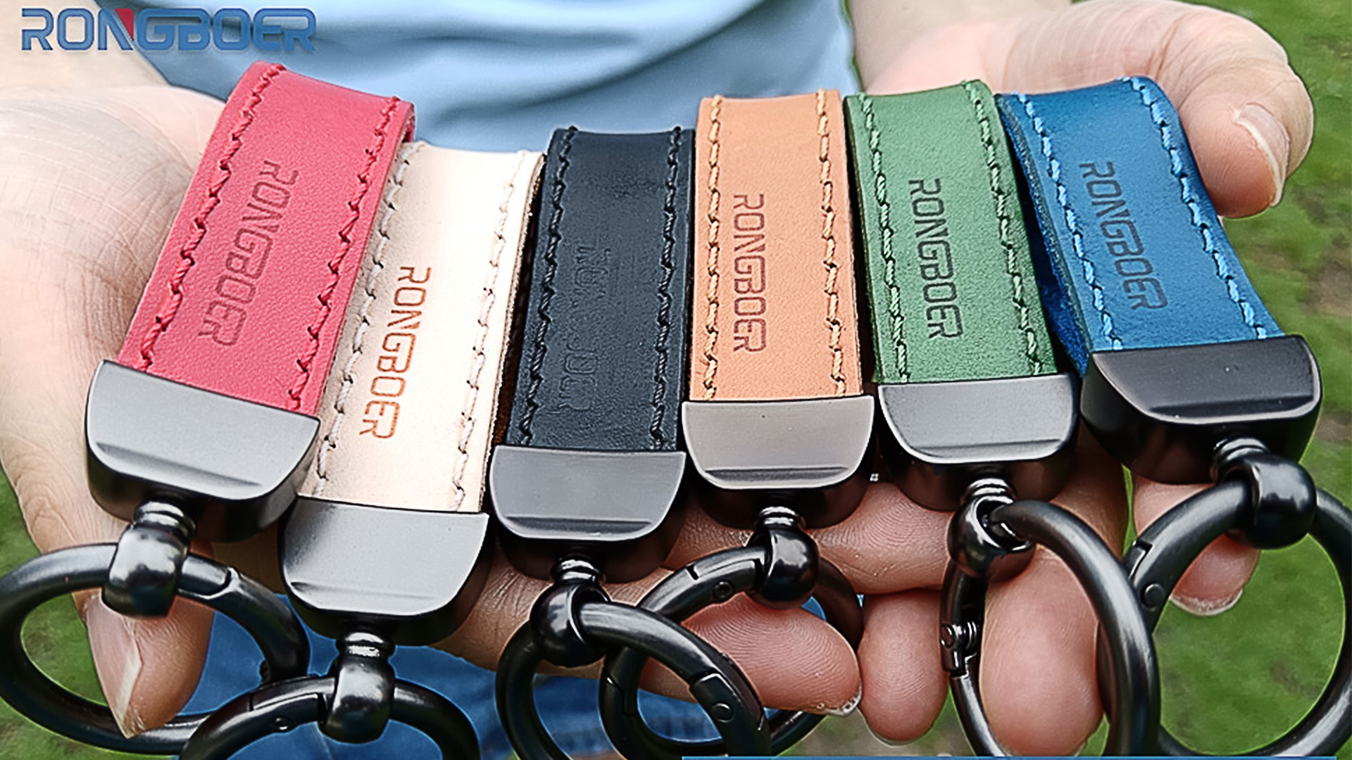RONGBOER Handmade Double-Sided Cowhide Leather Keychain,Unique Car RONGBOER Handmade Double-Sided Cowhide Leather Keychain,Unique Car