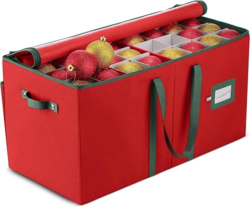 Vista 10 de ZOBER - Caja de almacenamiento para adornos navideños, con capacidad para 64 adornos, dos cremalleras, no tejido, a prueba de rasgaduras, Gris
