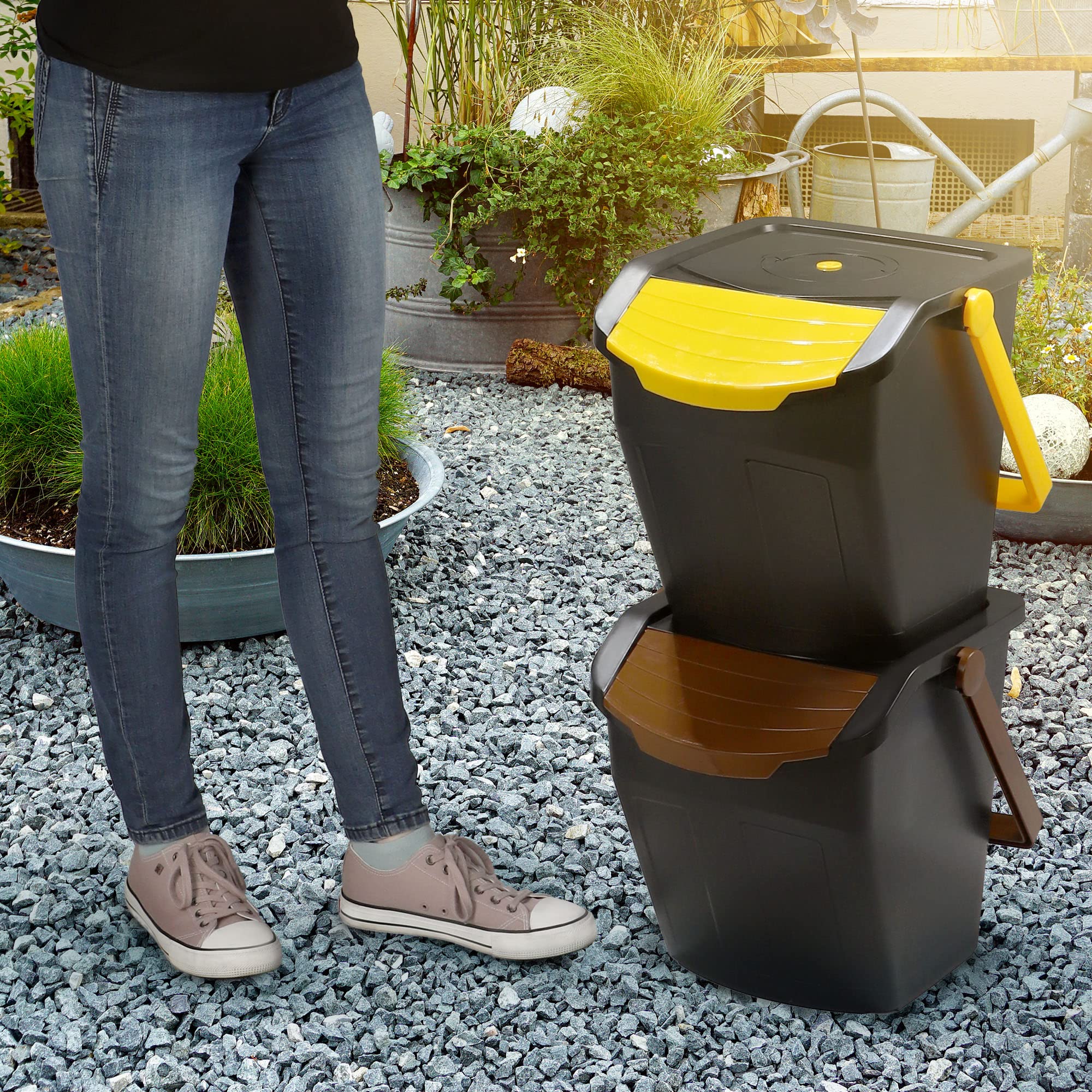 KADAX Lot de 2 Poubelles de Tri Sélectif pour une Gestion Efficace de la Collecte et du Recyclage des Déchets, Système de Séparation des Déchets Empilables (2 x 25L)