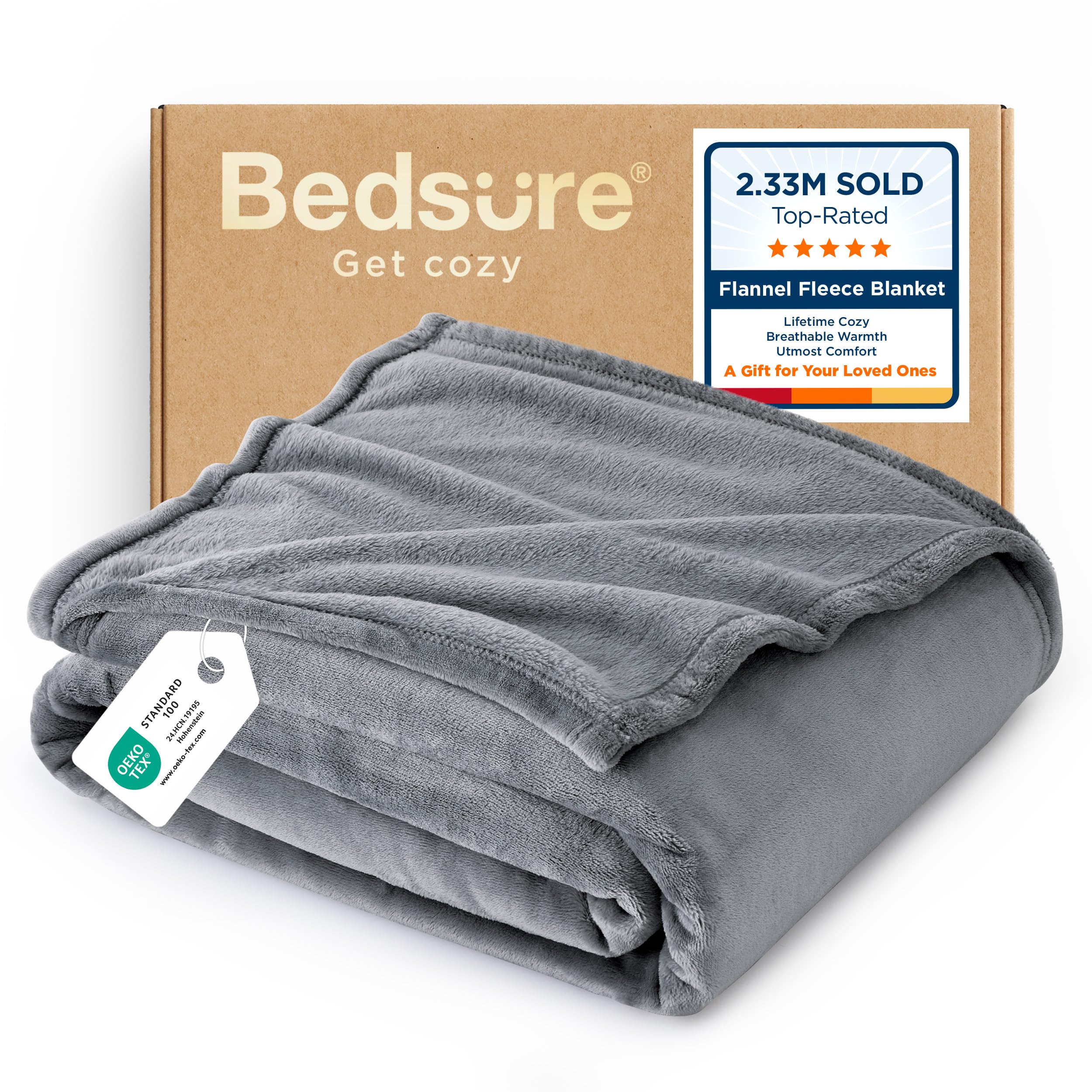 Bedsure GentleSoft Fleece Throw Blanket for Couch Grey - Lightweight Plush Fuzzy Cozy Soft Blankets and Throws for Sofa, 50x60 inchesOEKO-TEX STANDARD 100