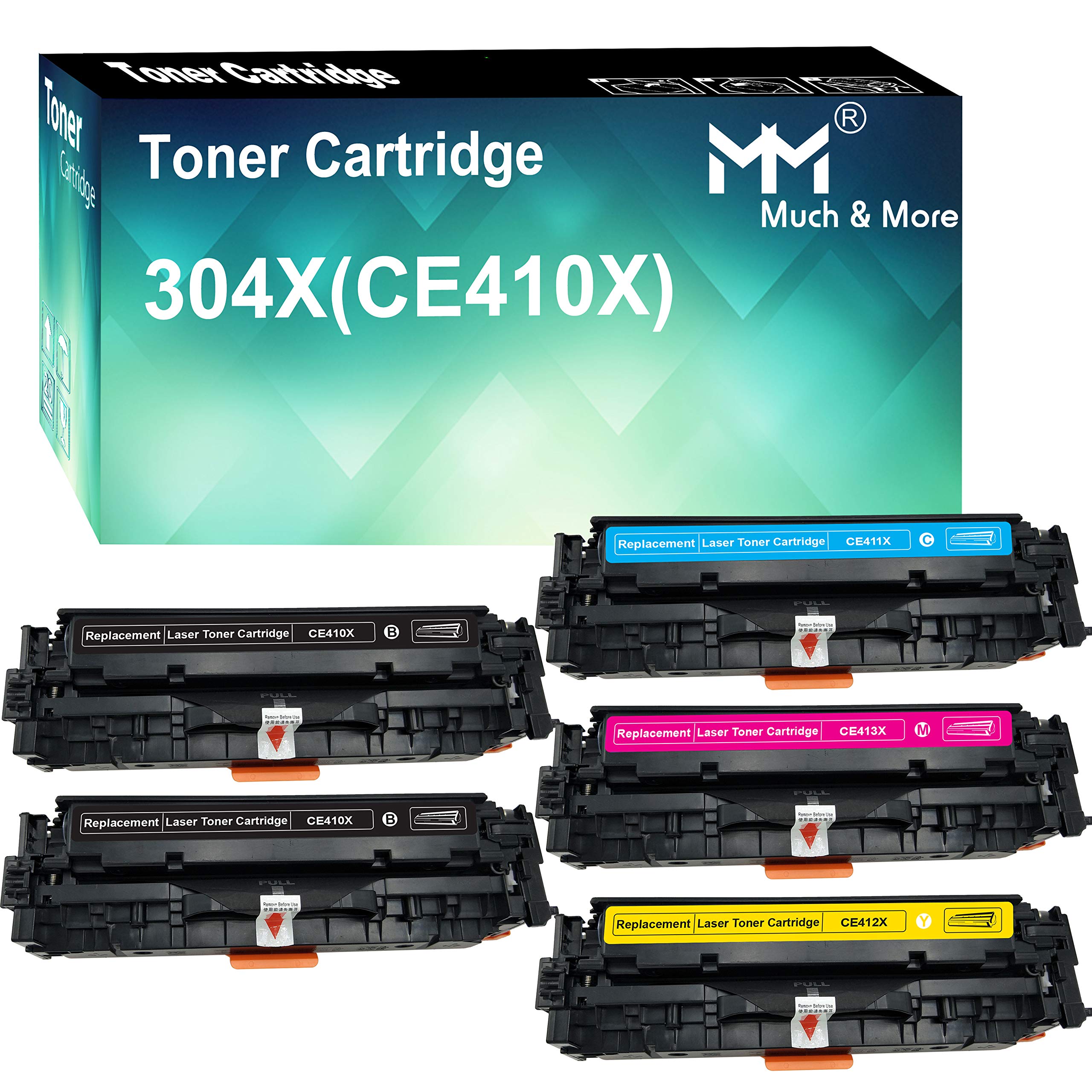 5-Pack（2X BK+C+M+Y） 305X 305A CE410X CE411A CE412A CE413A Toner Cartridge Used for HP Laserjet Enterprise 300 Color MFP M375nw Enterprise 400 Color M451nw M451dn M451dw Printer, by MuchMore