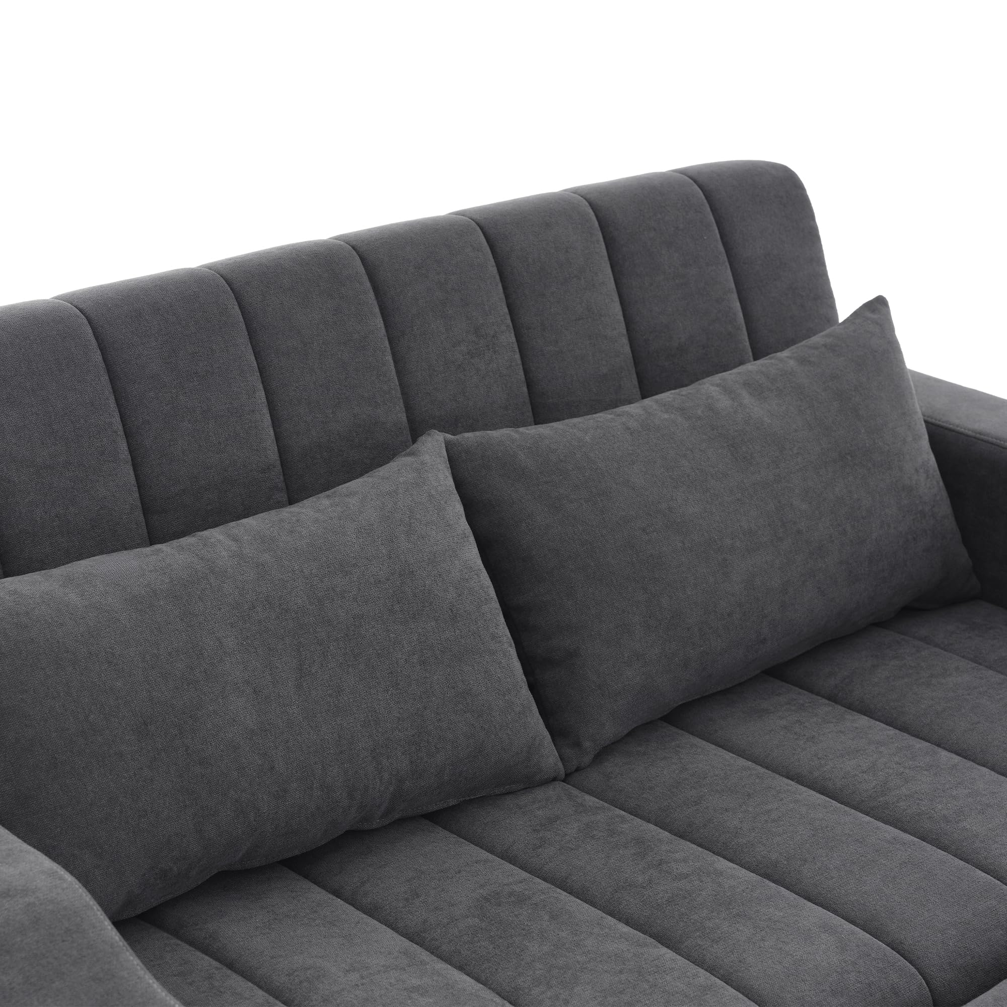 Velvet Folding Sofa Bed with Cup Holders Adjustable Back 2 Pillows and Armrest Storage 2-Seater Sofa Couch for Living Room Bedroom Small Spaces (Grey 3)