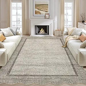 GarveeHome Scalloped Washable Rug 9x12 Area Rug for Living Room Modern Bedroom Rug Brown Large Area Rug Non Slip Throw Rugs Soft Low Pile Stain Resistant Carpet for Dorm Nursery Dining Room 9'x12'