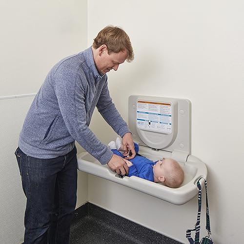 Vista 7 de ECR4Kids Cambiador horizontal montado en la pared con espalda delgada, cambiador de bebé, granito blanco