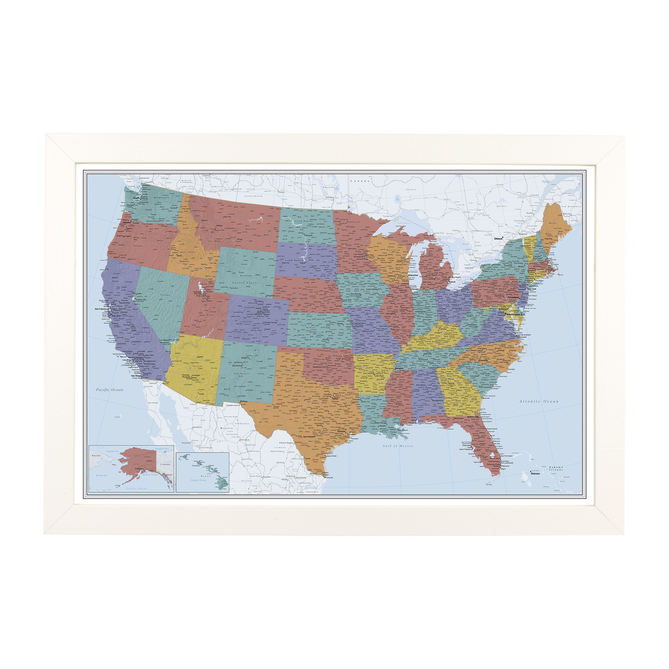 Push Pin Travel Maps Customizable Posters & Prints - Blue Oceans USA - Textured White Frame - Personalized Framed Pin Map, Arrives Ready to Hang with