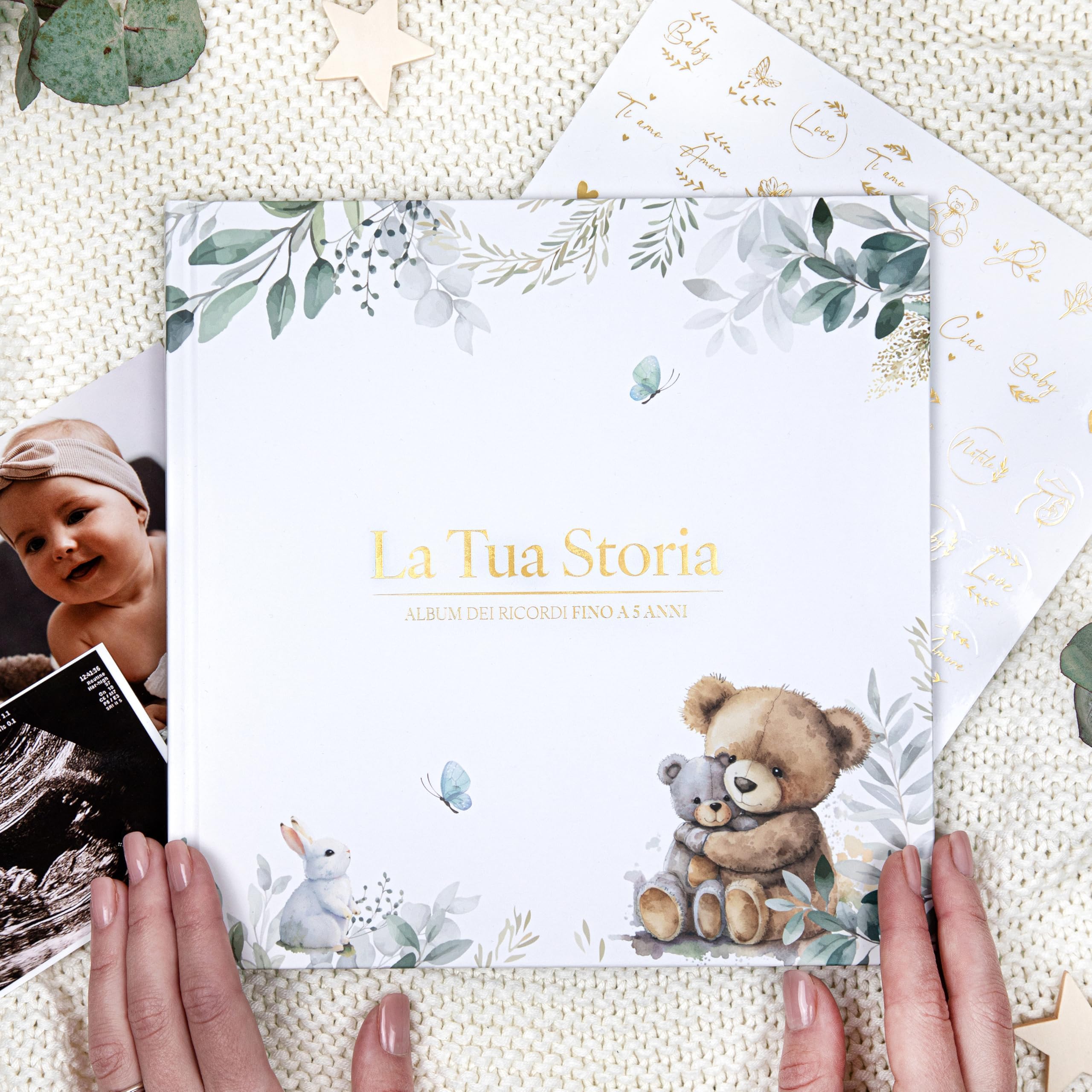 Libro Dei Ricordi Per Bambina - Album Dalla Gravidanza Ai 5 Anni Con Fiori 3D, Adesivi E Bustina Ricordi - Regalo Baby Shower