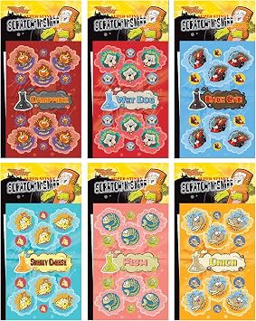 Just For Laughs Dr. Stinkys Scratch N Sniff Stickers 6-Pack, Fish, Campfire, Wet Dog, Smelly Cheese, Race Car, Onion, 162 Total