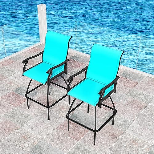Miniatura 17 de LEVELEVE Juego de 2 taburetes de bar giratorios para patio, muebles de textileno para exteriores, estabilidad para todo tipo de clima