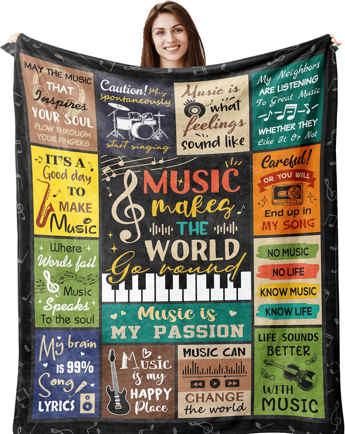 Butonus Music Gifts for Men Women Blanket 60"x50", Music Teacher/Theater Gifts, Gifts for Music Lovers, Guitar Musician Piano Present