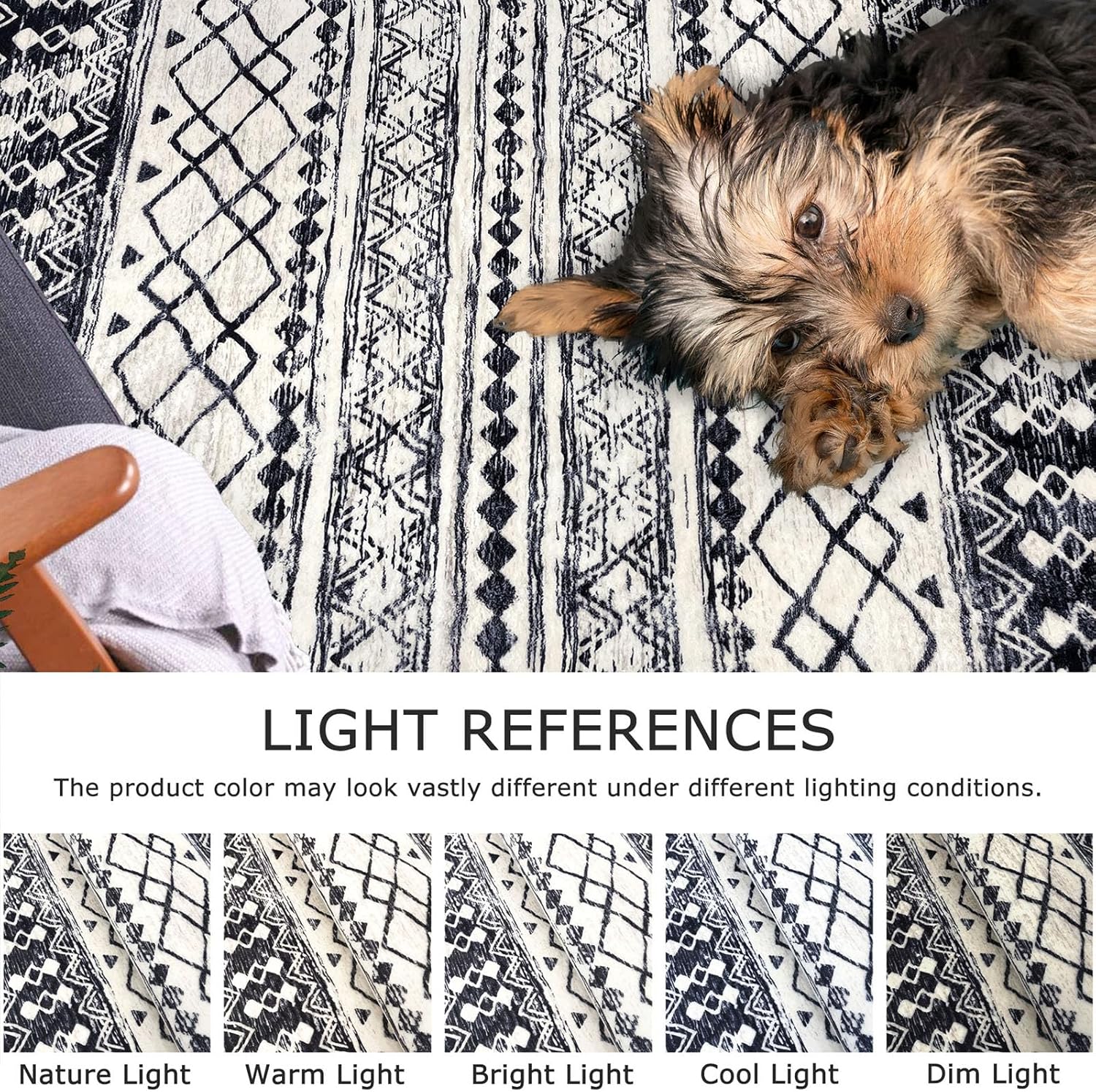 KUTA 6x9 Boho Area Rug for Living Room, Moroccan Washable Kitchen Rugs Non Slip, Black Navy Blue Ultra Soft Print Geometric Low-Pile Throw Carpet for Bedroom Nursery Dorm Decor