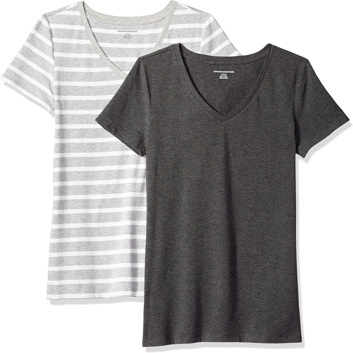 Amazon Essentials Women's Short Sleeve V-Neck T-Shirt, Pack of 2
