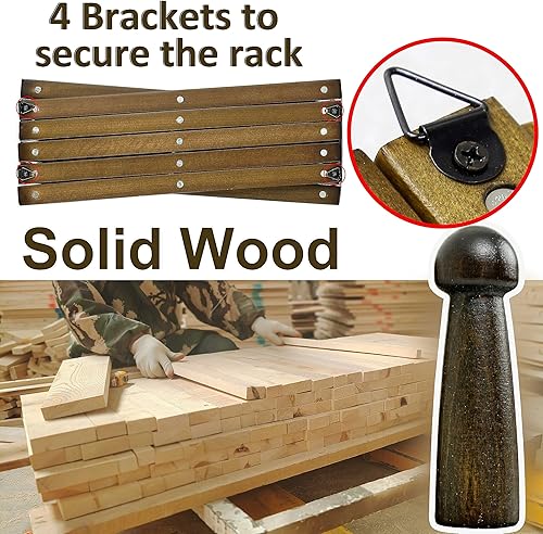 Miniatura 3 de WEBI Perchero de pared de acordeón para pared, perchero de madera expandible montado en la pared, gancho de acordeón para sombreros, gorras, 17