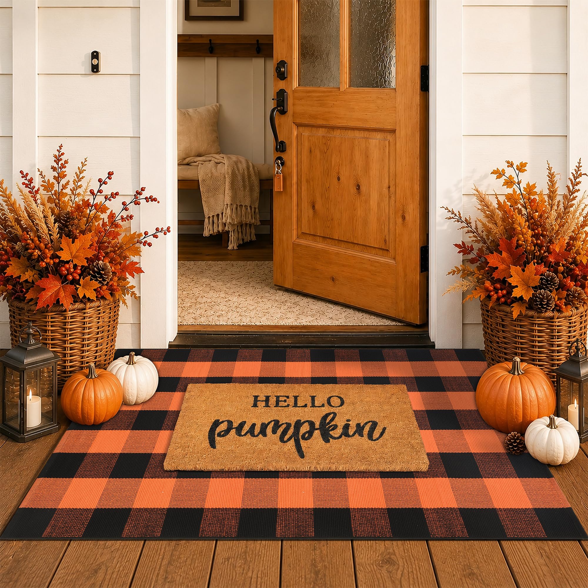 Fall Door Mat Set - Coco Coir & Plaid Rug -15 Fall Door Mat Set - Coco Coir & Plaid Rug -15