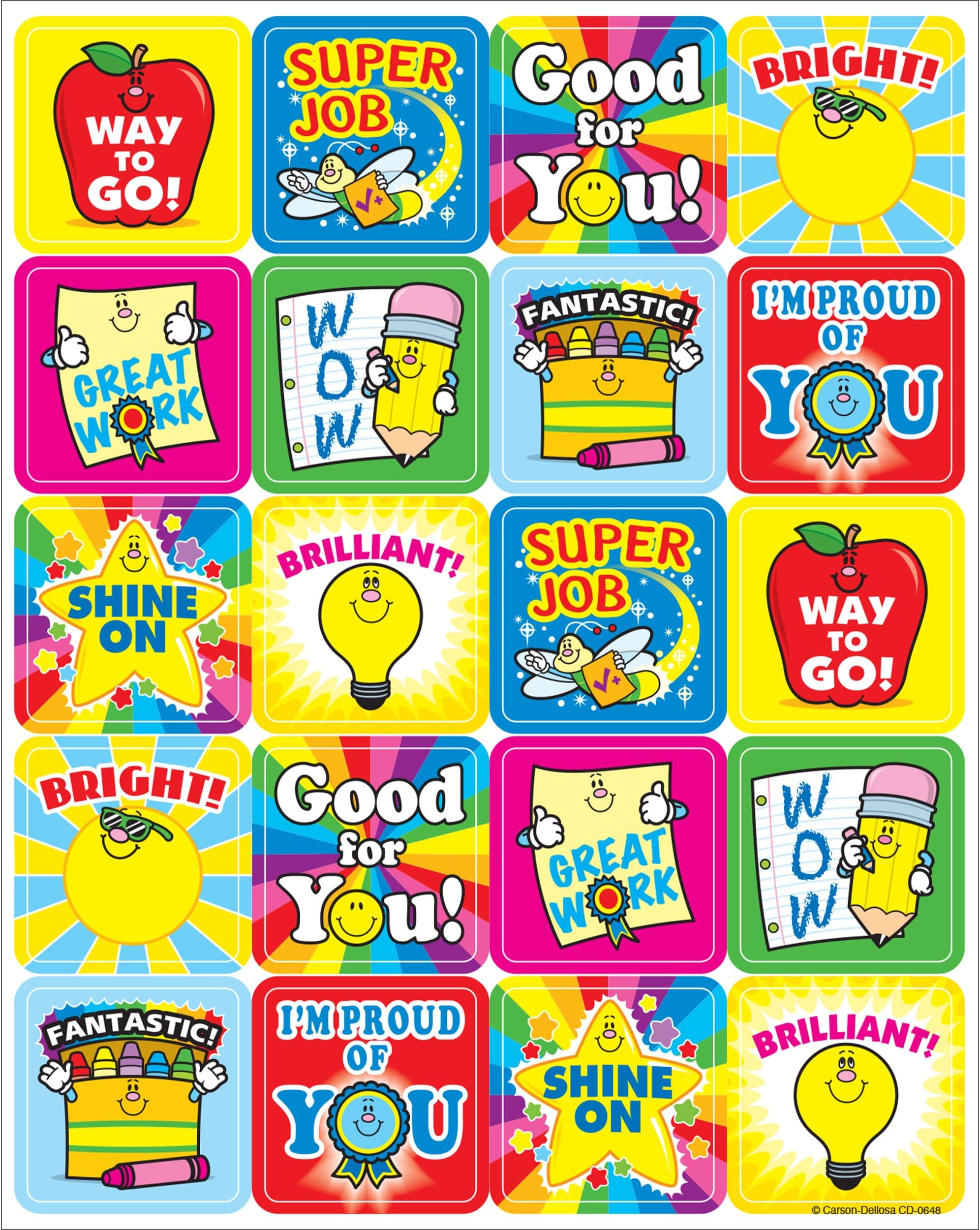 Carson Dellosa 120 Motivational Stickers for Kids, 6 Sheets of Incentives wit...
