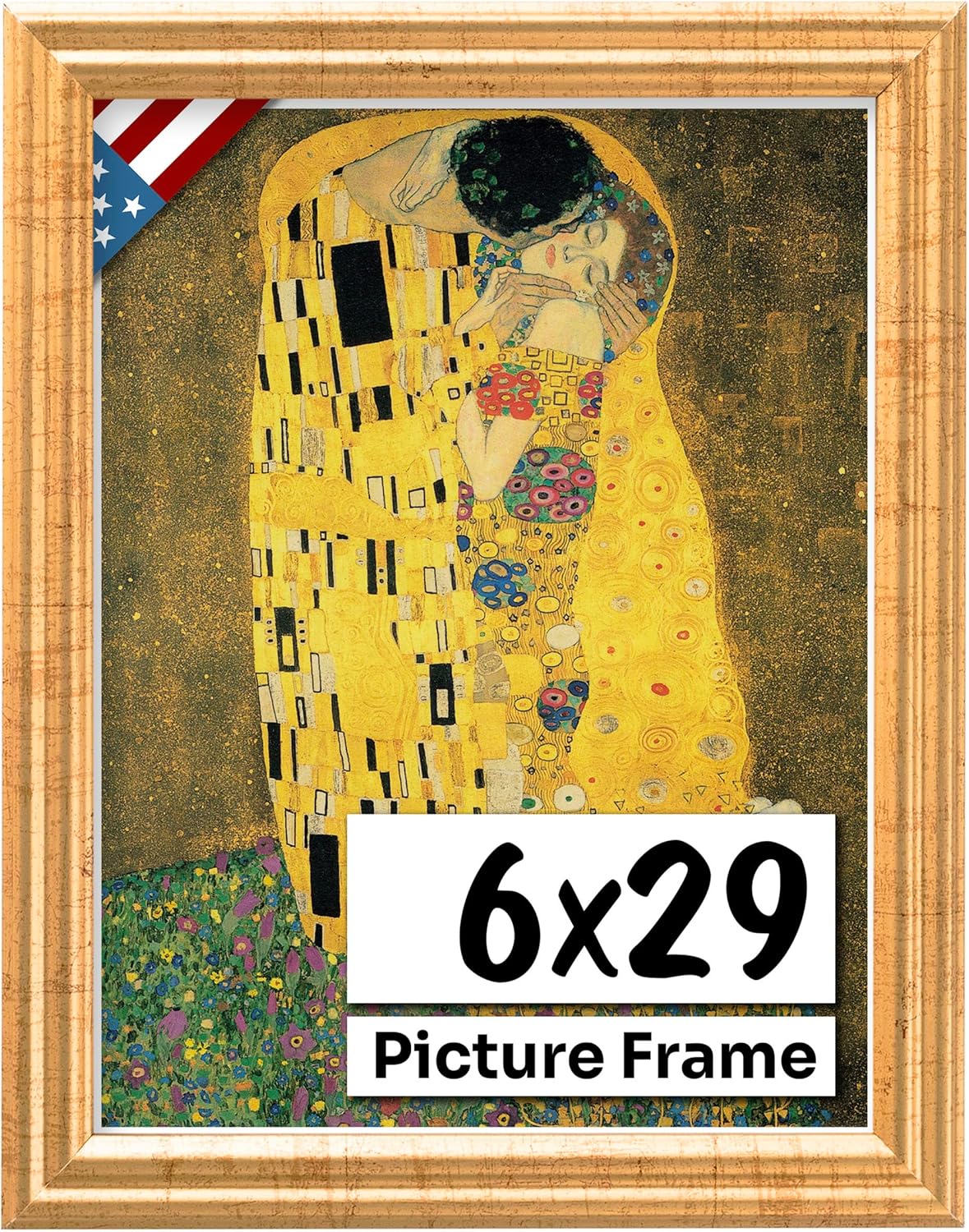 Antique Gold 6x29 Picture Frame .75" Inch Wide - Gold Wall Decor Handmade Solid Wood Frames with Preinstalled Hangers and UV Blocking Plexiglass 29x6 Frame