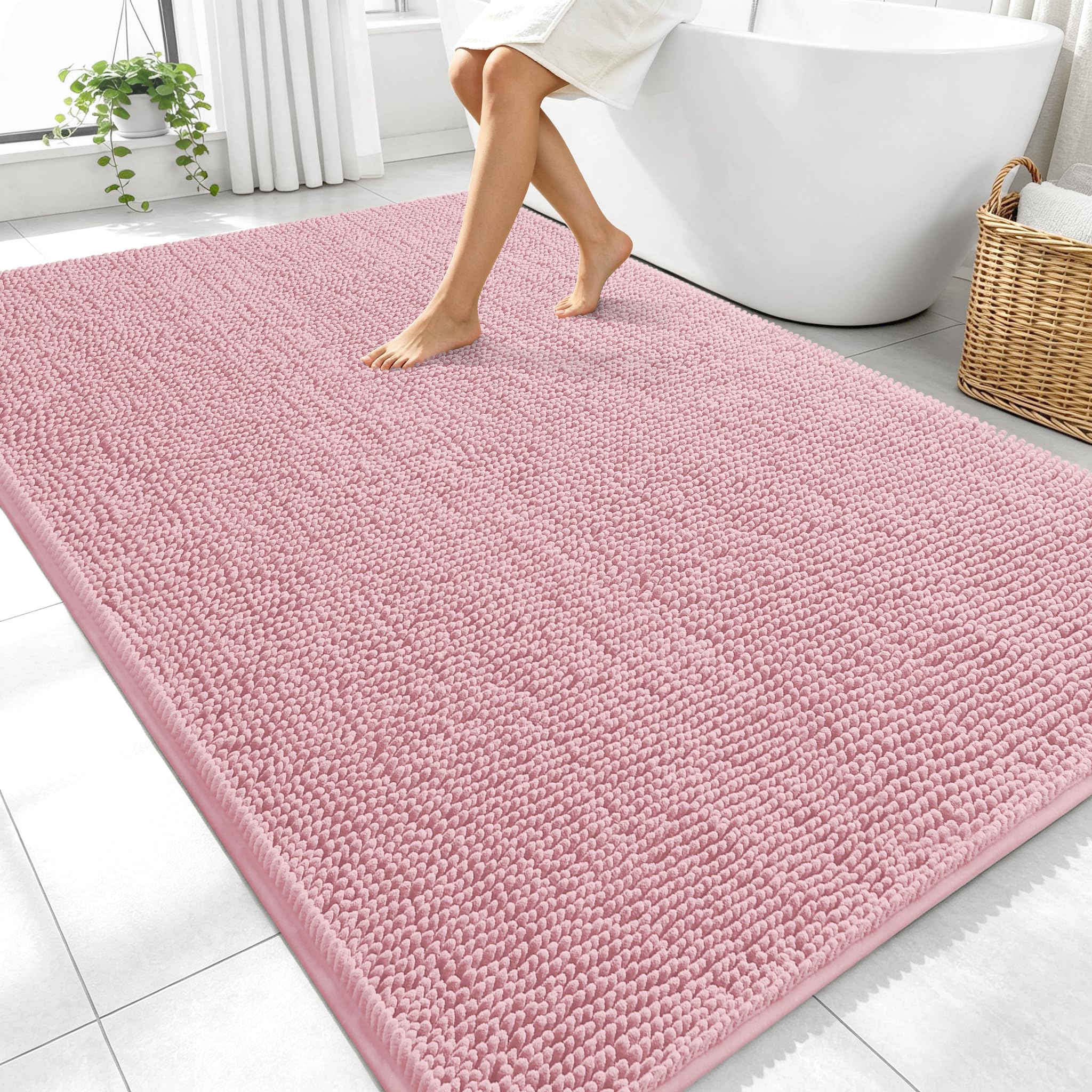OLANLY Large Bathroom Rugs 70x46, Extra Soft Absorbent Chenille Bath Rugs | Dusty Rose, Quick-Drying Rubber Backing, Machine Washable Bath Mat for Bathroom Floor, Tub and Shower, Home Decor Accessories