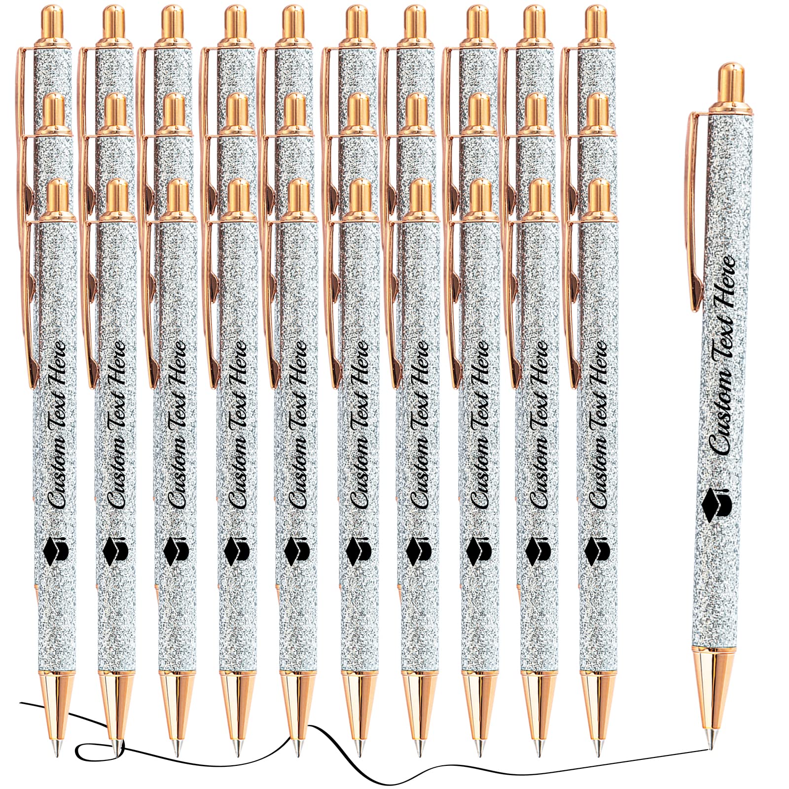 Aolun 30 Personalised Pens with Name Custom Glitter Pen Bulk Customised Retractable Ballpoint Pens with Text Message for Women Nurses Writing Birthday Business Graduation_Black Ink