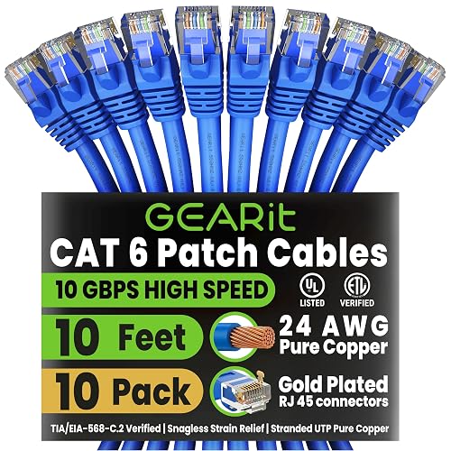 GEARit Cat6 Patch Cables 10 ft 10-Pack Blue